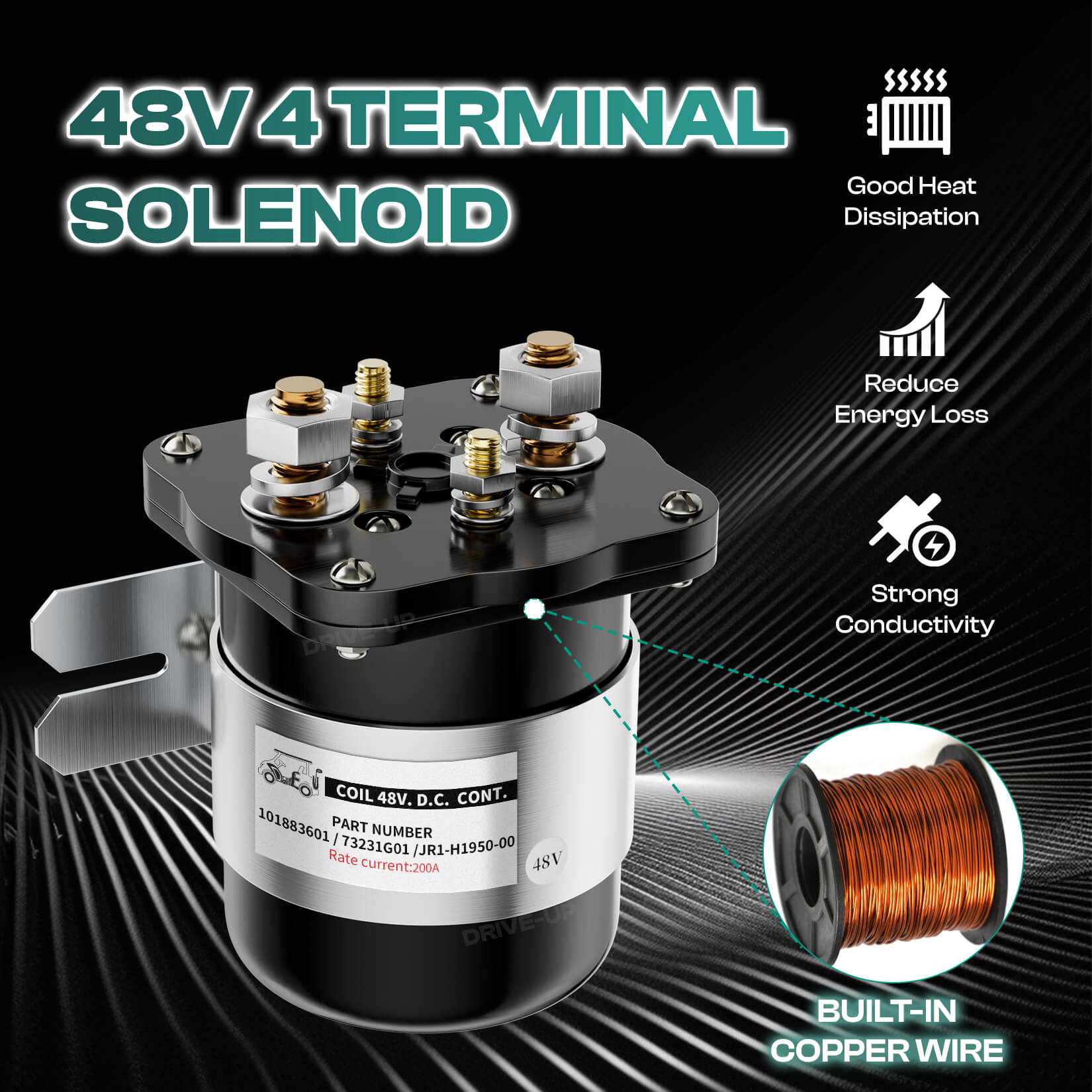 4-Terminal 48V Golf Cart Solenoid Universal for Club Car EZGO Yamaha | Drive-up