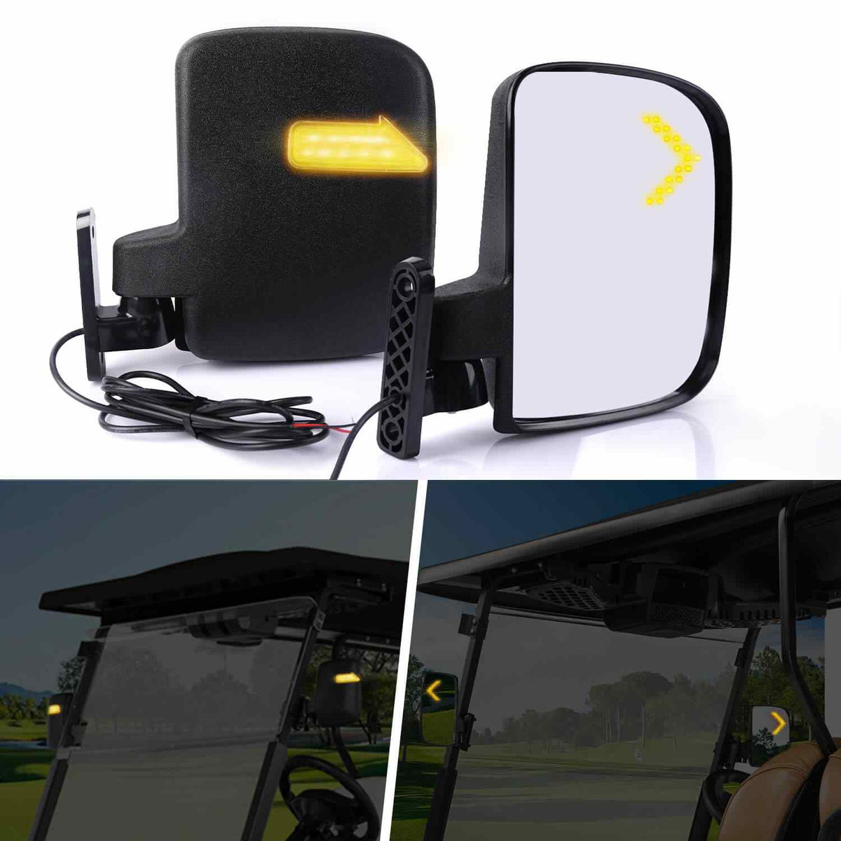 Universal Golf Cart Side Rear View Mirror with Turn Signal