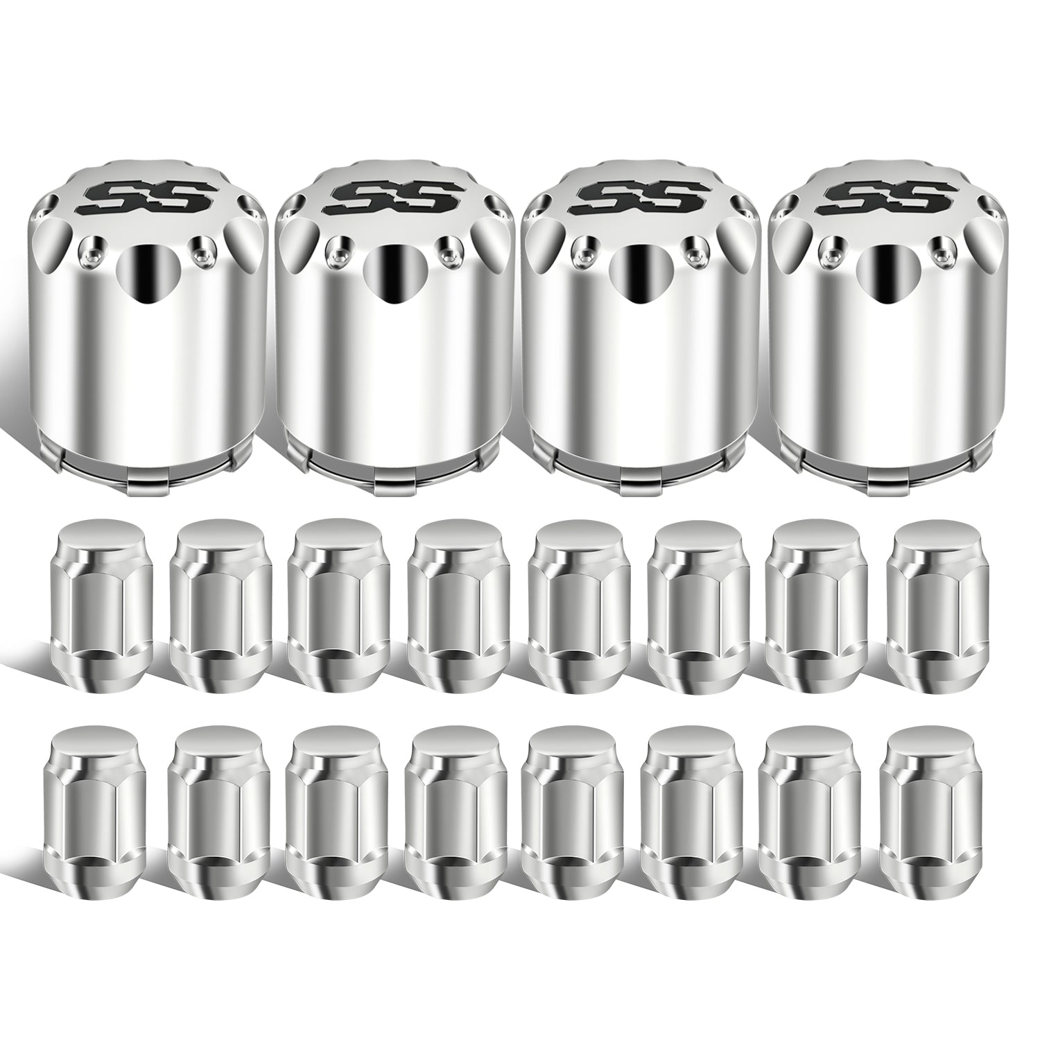Chrome Golf Cart Center Caps & Wheel Lug Nuts Kit, 4 PCS ITP SS Wheel Hub Cap and 16 PCS Lug Nut for EZGO, Club Car¡
