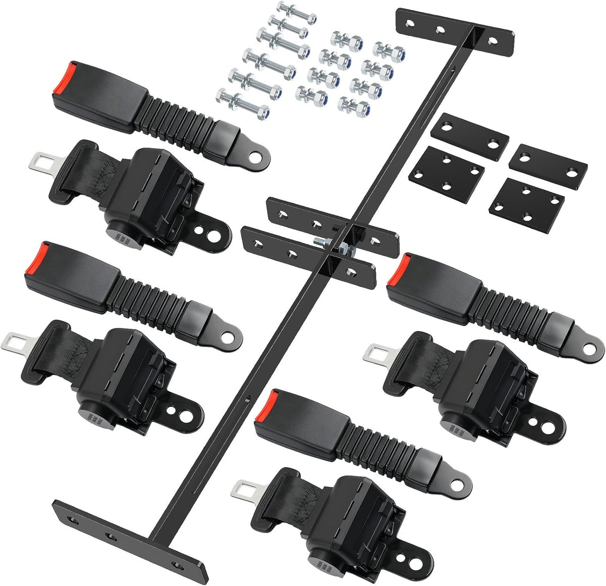 42-Inch Golf Cart Retractable Seat Belt Kit with Brackets for 2+2 Golf Carts