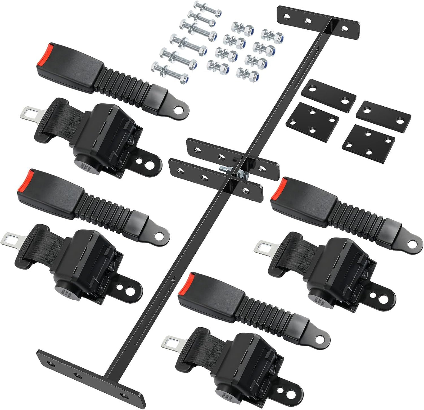42-Inch Golf Cart Retractable Seat Belt Kit with Brackets for 2+2 Golf Carts