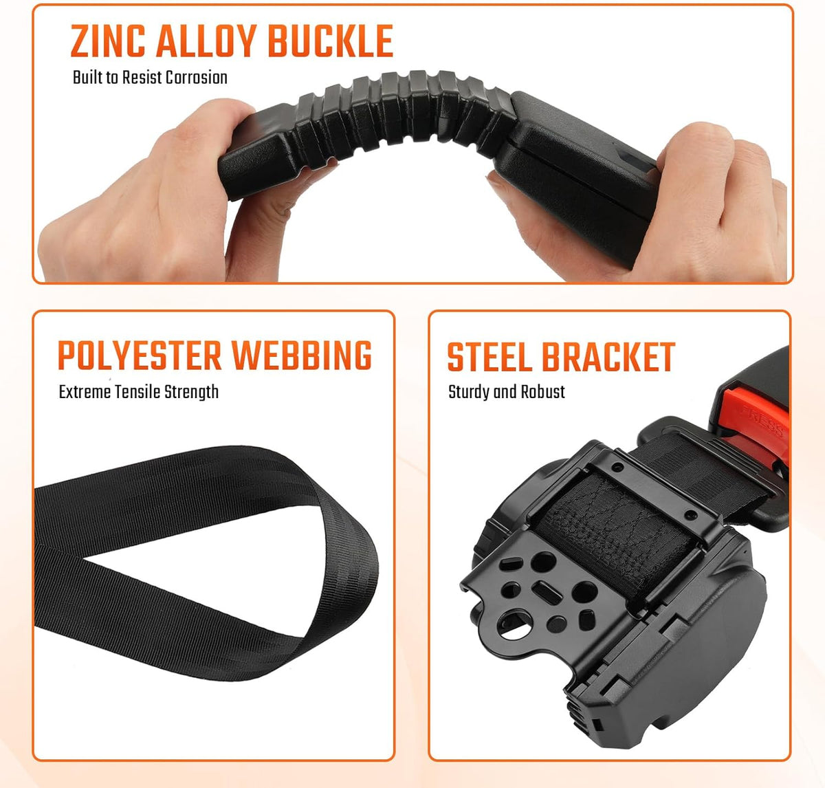 42-Inch Golf Cart Retractable Seat Belt Kit with Brackets for 2+2 Golf Carts