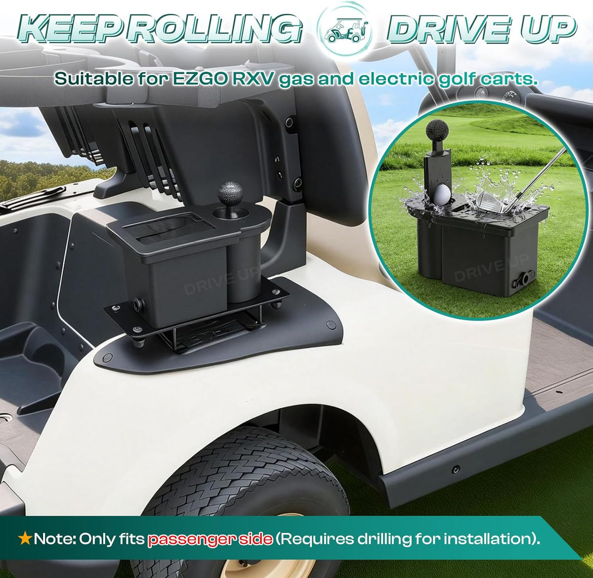 Golf Ball & Club Washer Kit Passenger Side for EZGO RXV