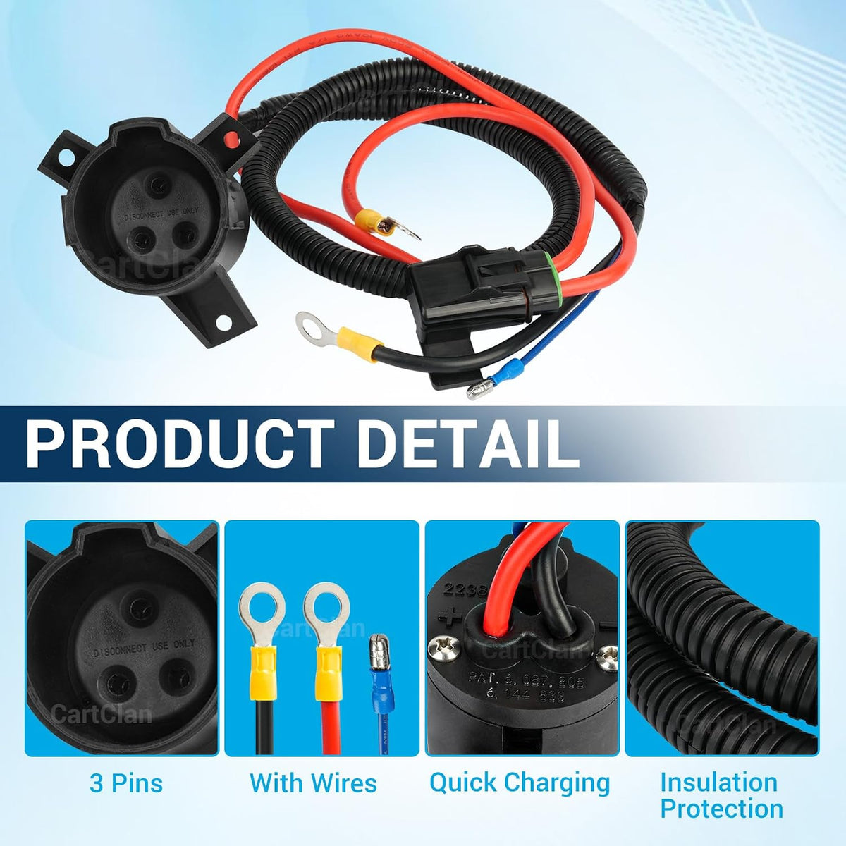48V DC Charger Receptacle with Harness for Club Car Precedent & Tempo 2014-Up
