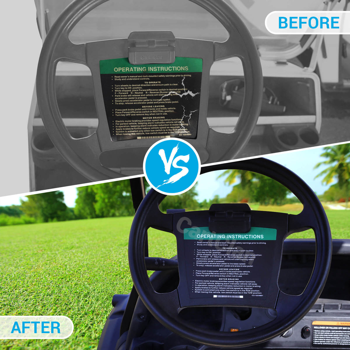 Golf Cart Steering Wheel Sticker/Dashboard Sticker Kit, for Club Car Precedent & DS Elec Models, OEM #102518001, 103783001, 102519301 |Drive-up