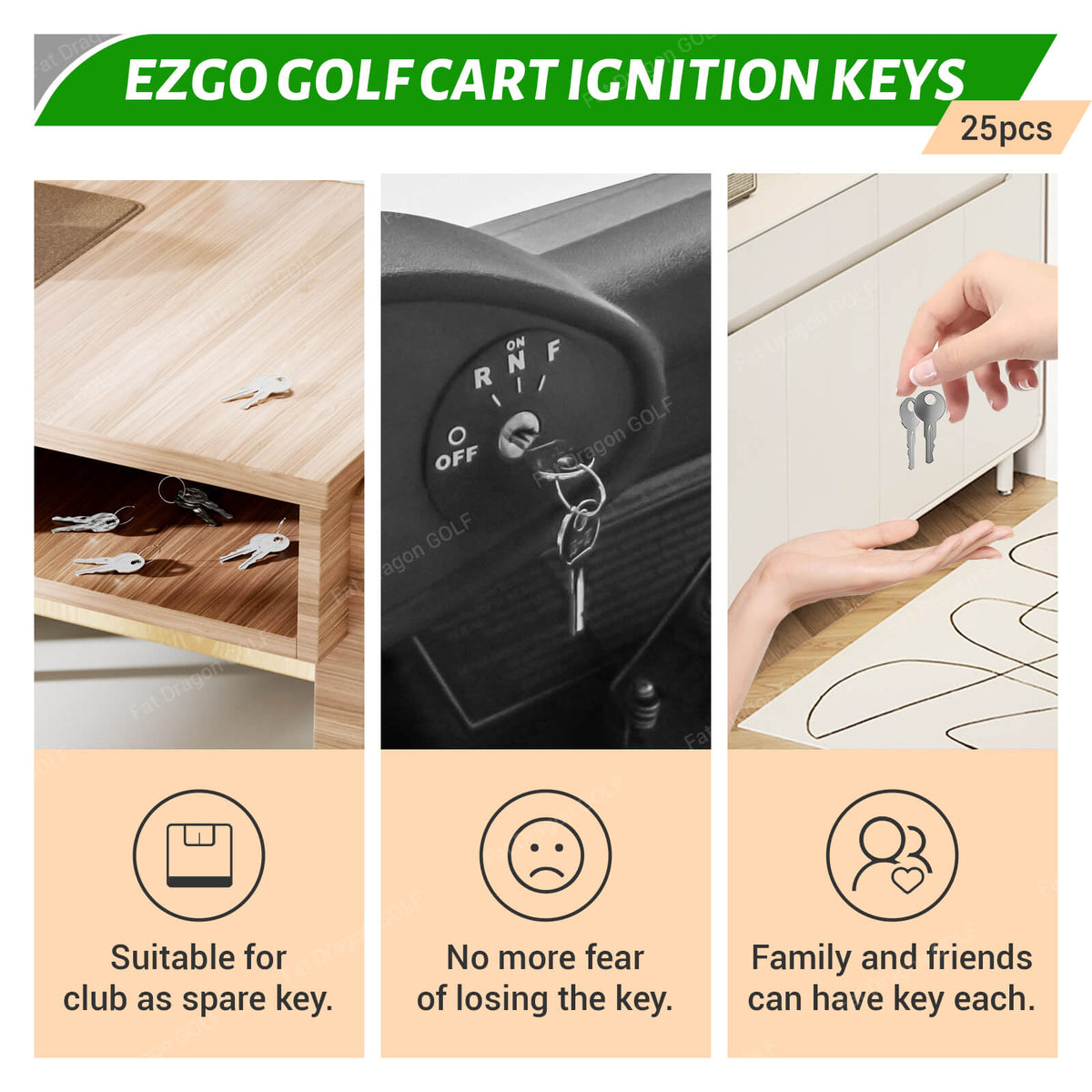 EZGO Golf Cart Key Ignition 25-Pack - Fits 1981+ gas and electric models(OEM 17063-G01) | Drive-up