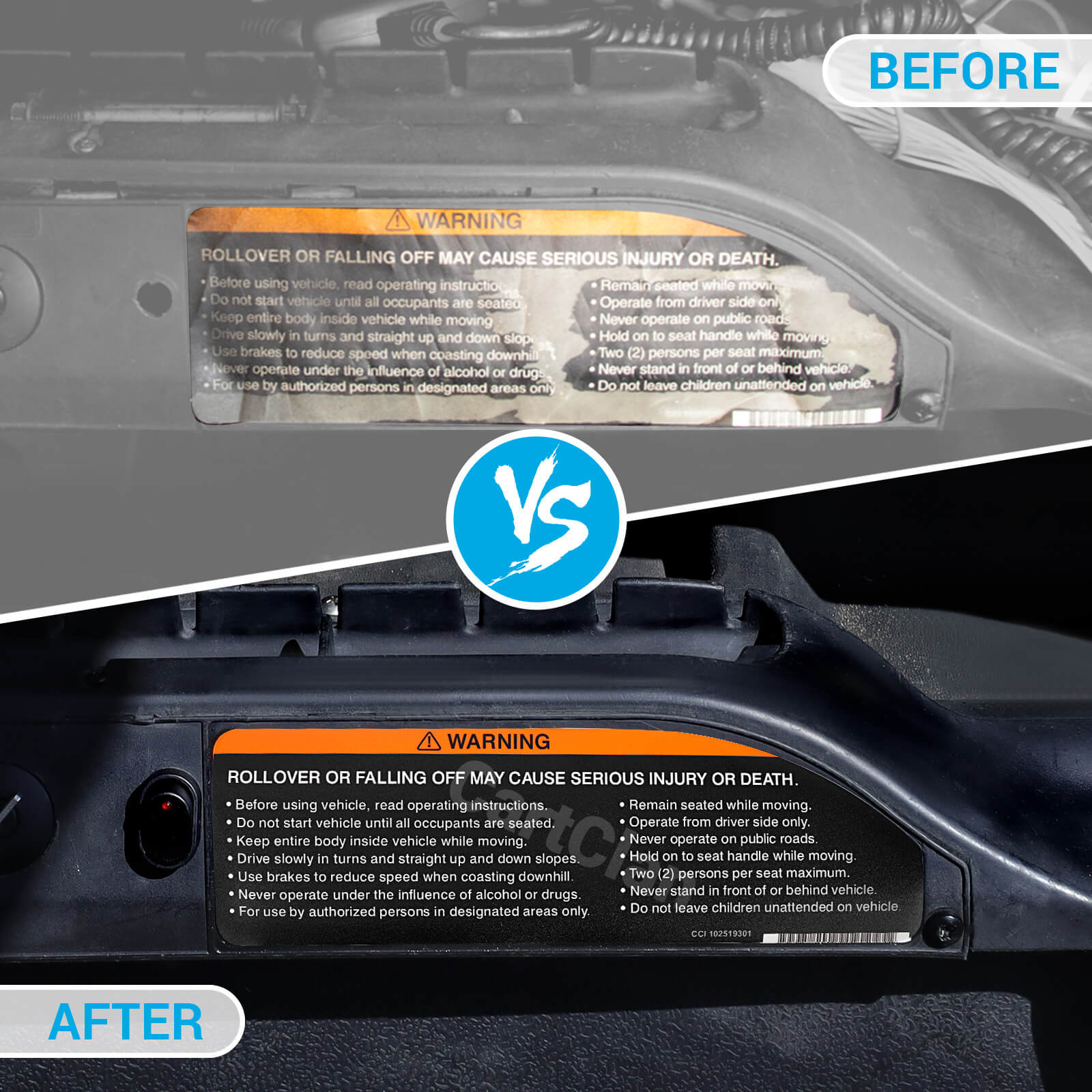 Golf Cart Steering Wheel Sticker/Dashboard Sticker Kit, for Club Car Precedent & DS Elec Models, OEM #102518001, 103783001, 102519301 |Drive-up