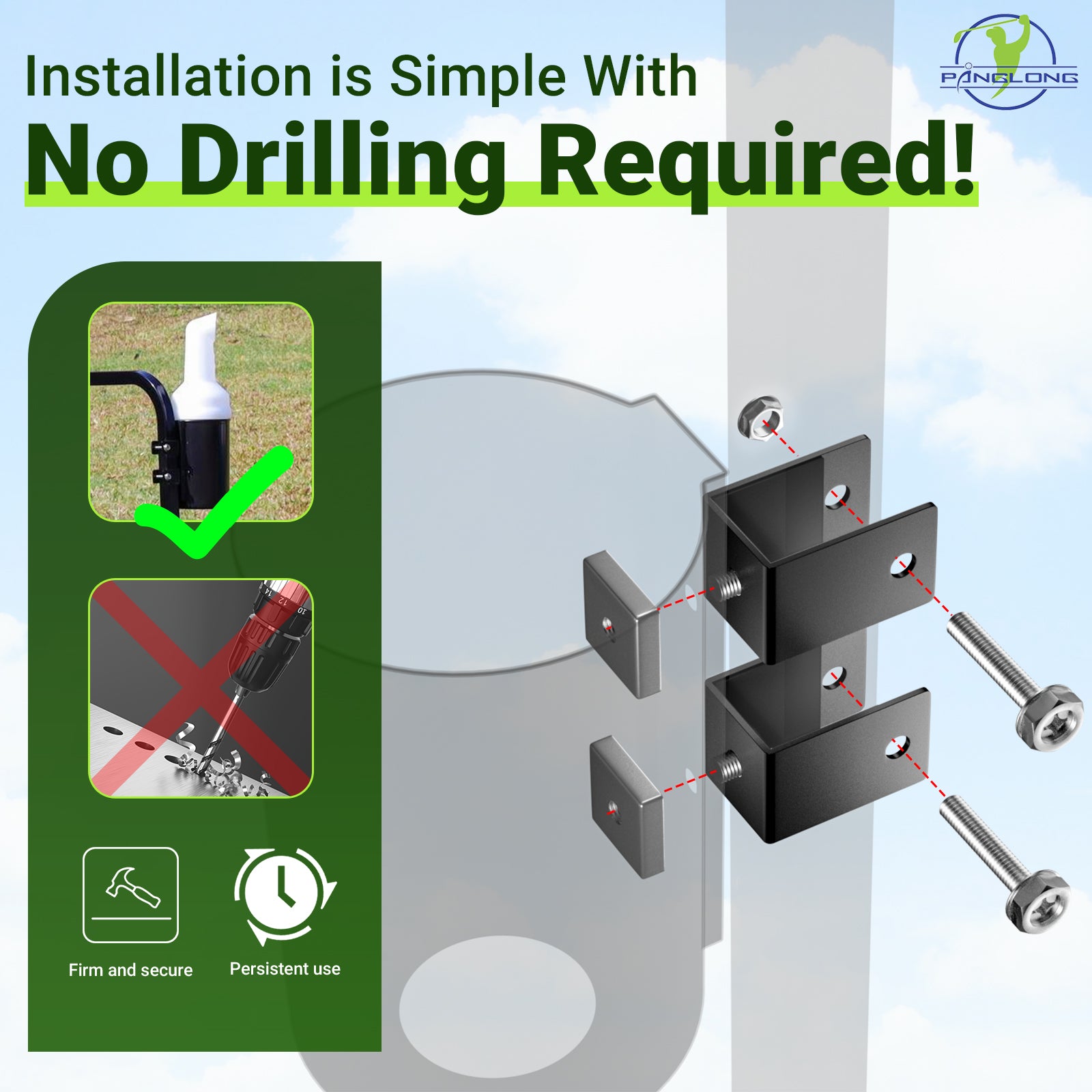 Golf Cart Sand Bottle with Holder, No-Drilling Universal Golf Sand Bottle, Divot Filler Sand Bottle for Club Car, EZGO, Yamaha with 1" Tube Bracket; Large Capacity with Rattle Proof Holder |Drive-up