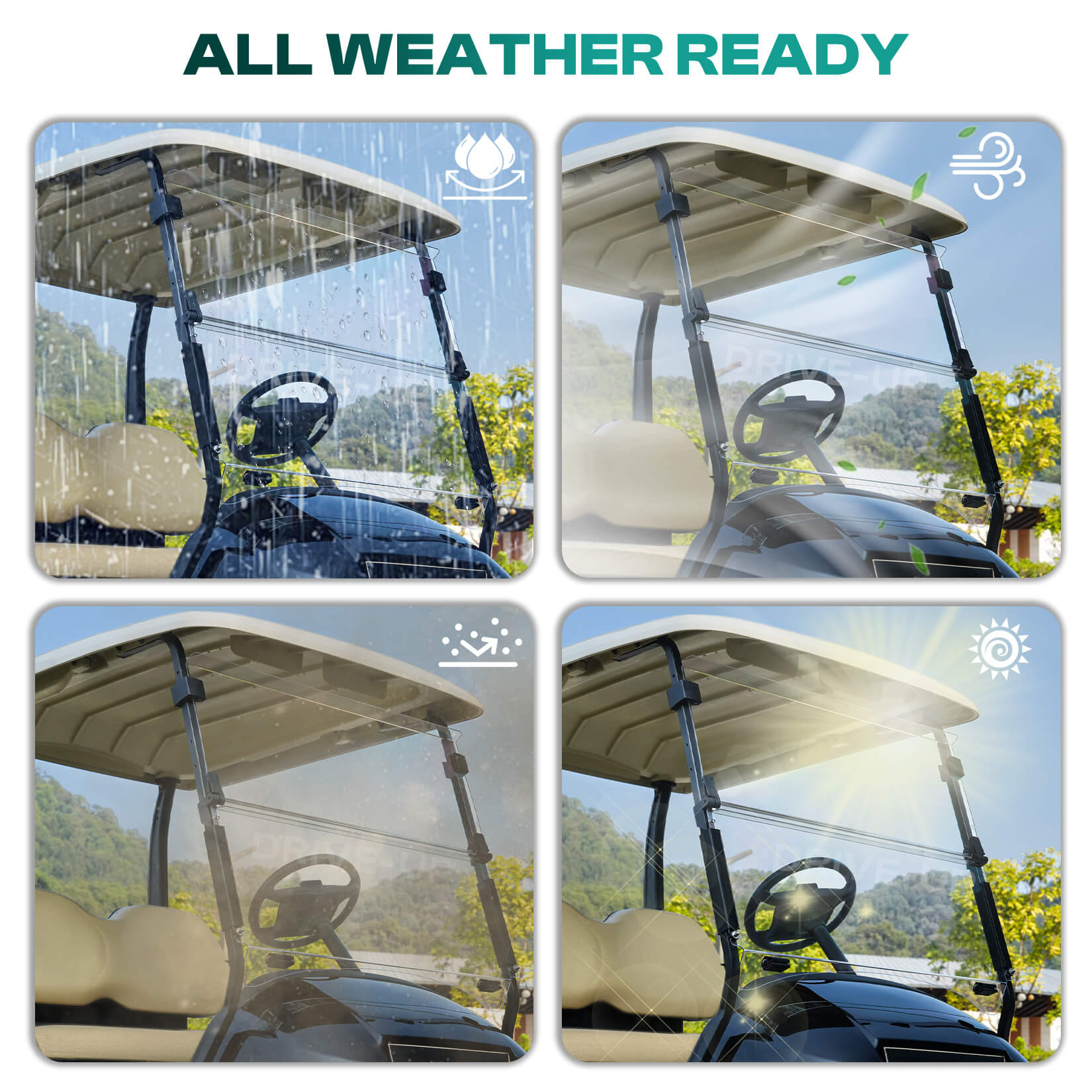 Club Car Windshield Clear Foldable for Precedent Tempo Onward 2004-Up Gas and Electric models | Drive-up