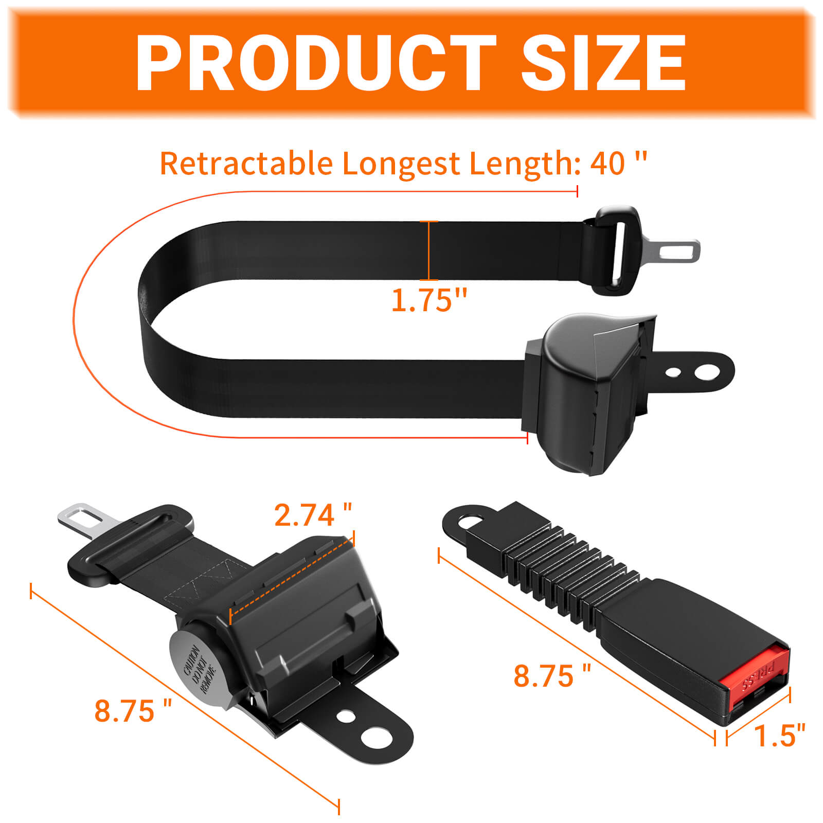 Universal Golf Cart Seat Belts Kit - 40" Retractable (2/4 Set) | Drive-up