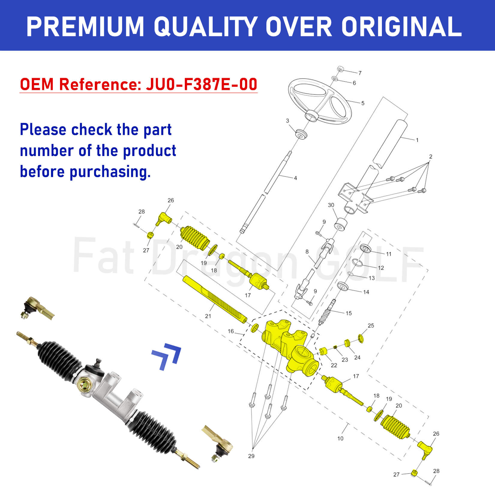 Yamaha Golf Cart Steering Gear Box Assembly for G22 Models 2003-2007 | Drive-up