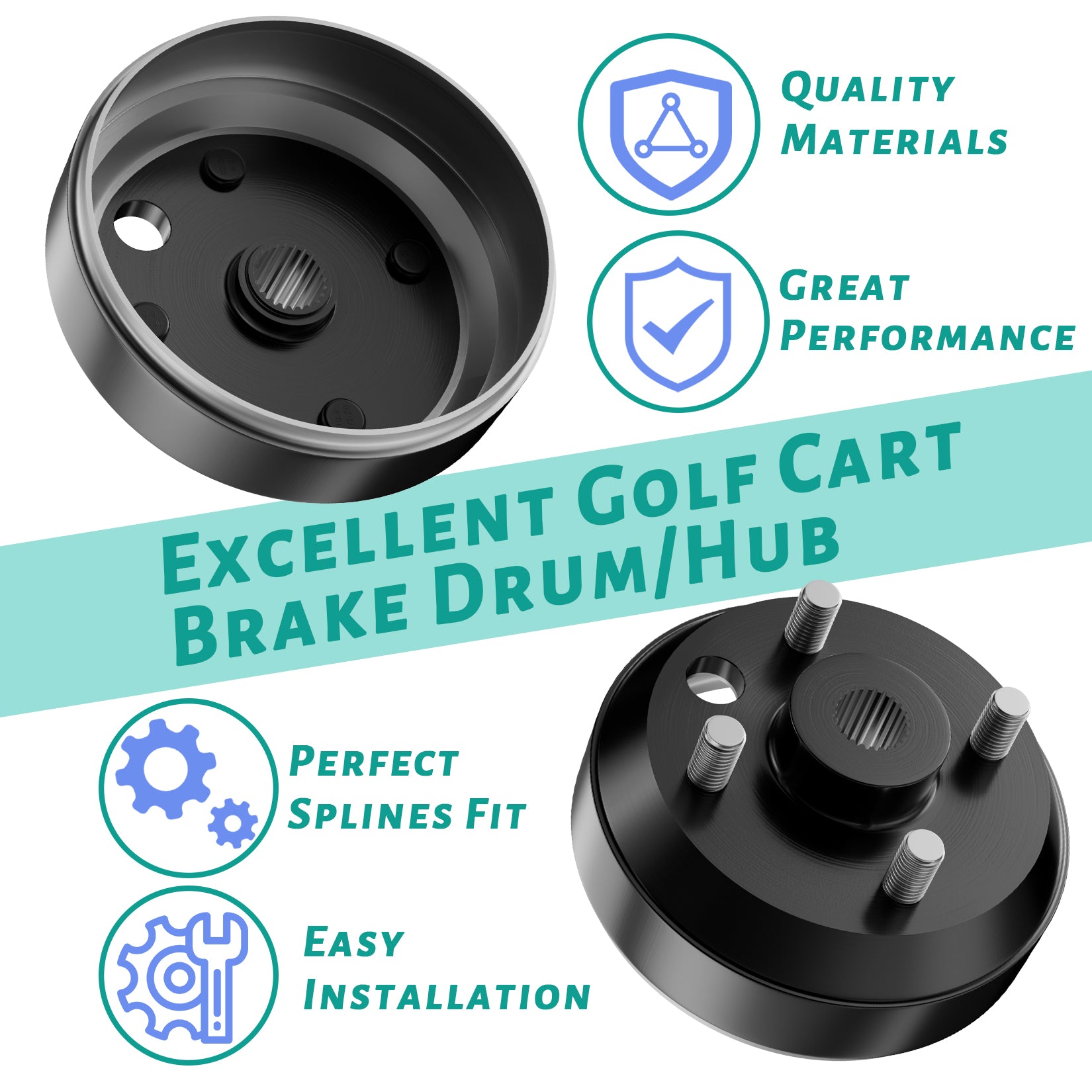 Golf Cart Brake Drum Hub Assembly for EZGO TXT Elec 1982-Up & 1982-1993 2-Cycle Gas Models, 24 Tooth Star Spline  | Drive-up