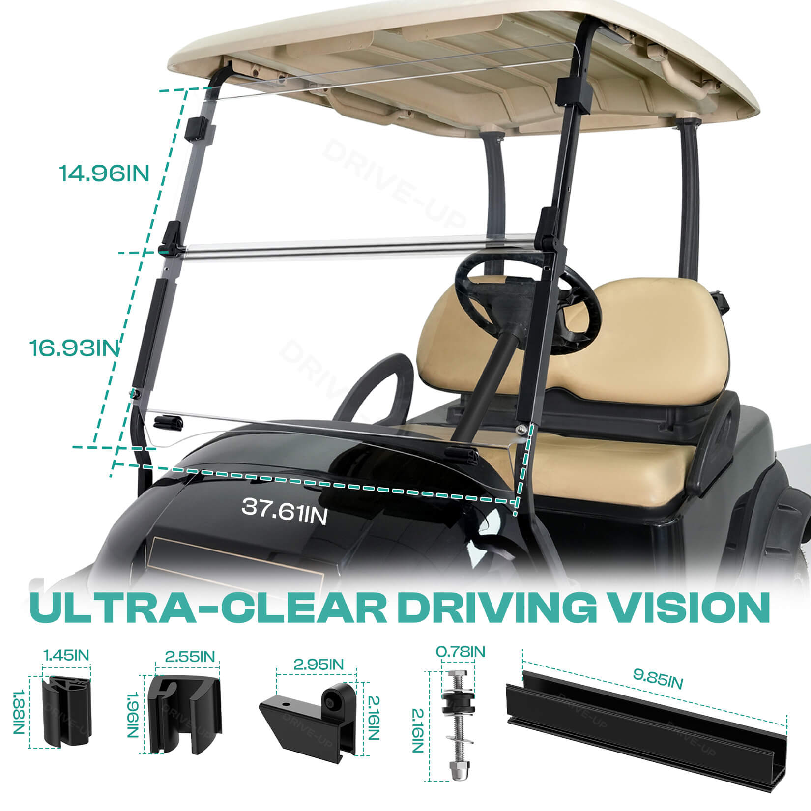 Club Car Windshield Clear Foldable for Precedent Tempo Onward 2004-Up Gas and Electric models | Drive-up