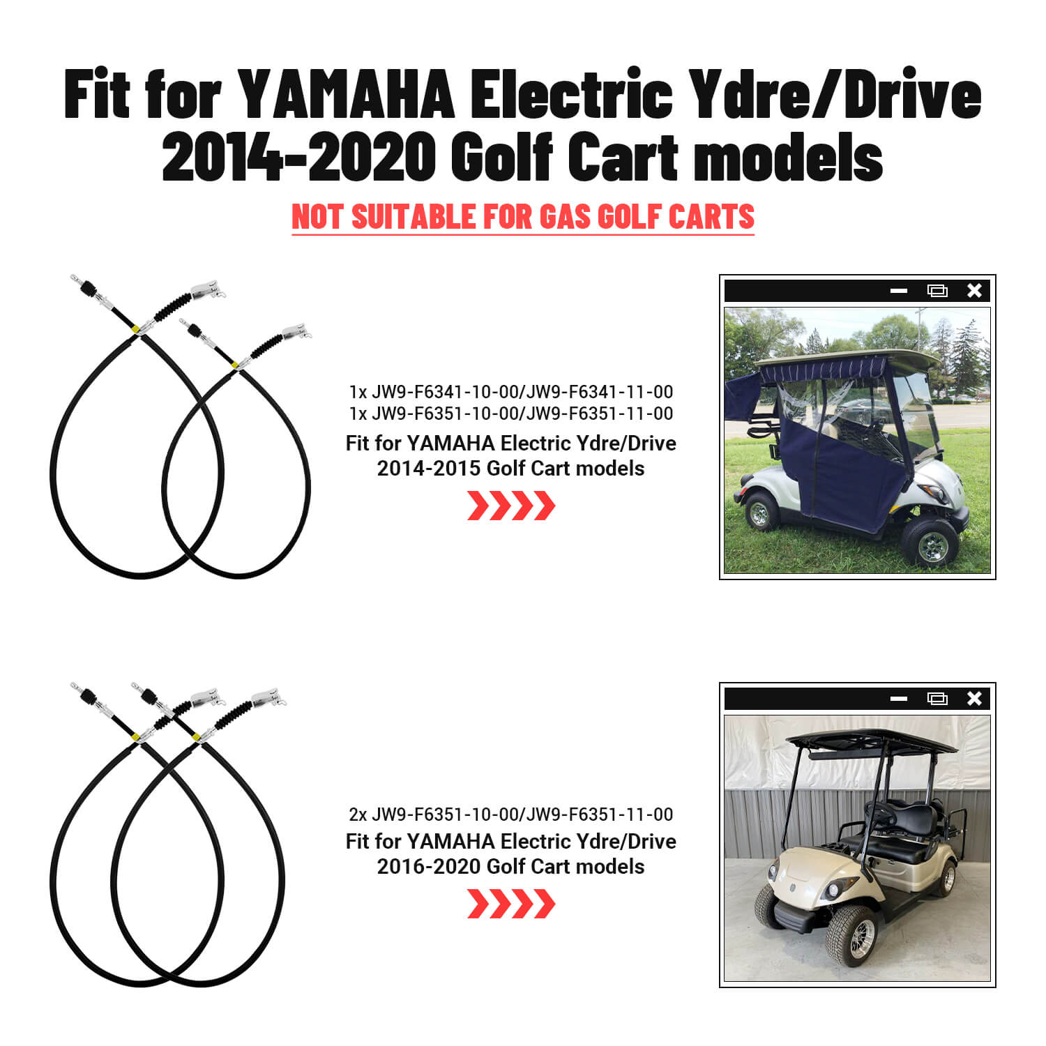 Yamaha Golf Cart Brake Cable 3-Piece Set for Electric Models | Drive-up