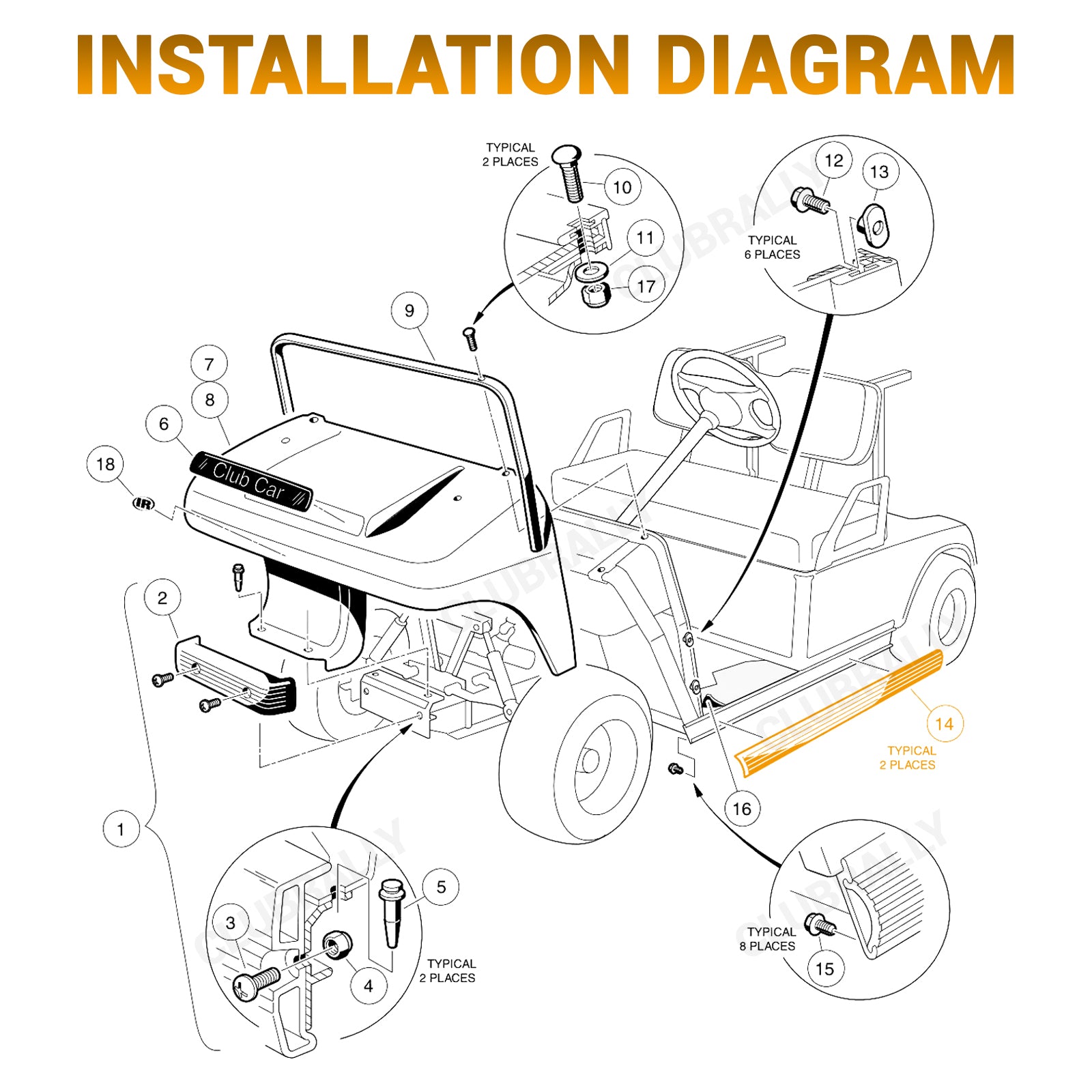 Drive-up Golf Cart Floor Edge Guard Sill Protector, 2 PCS Anti-Collision Rubber Side Bumper Trim for Club Car DS 1987-Up, OEM #1013983/ 101347501£¨42.5" L¡Á2.6" W£©