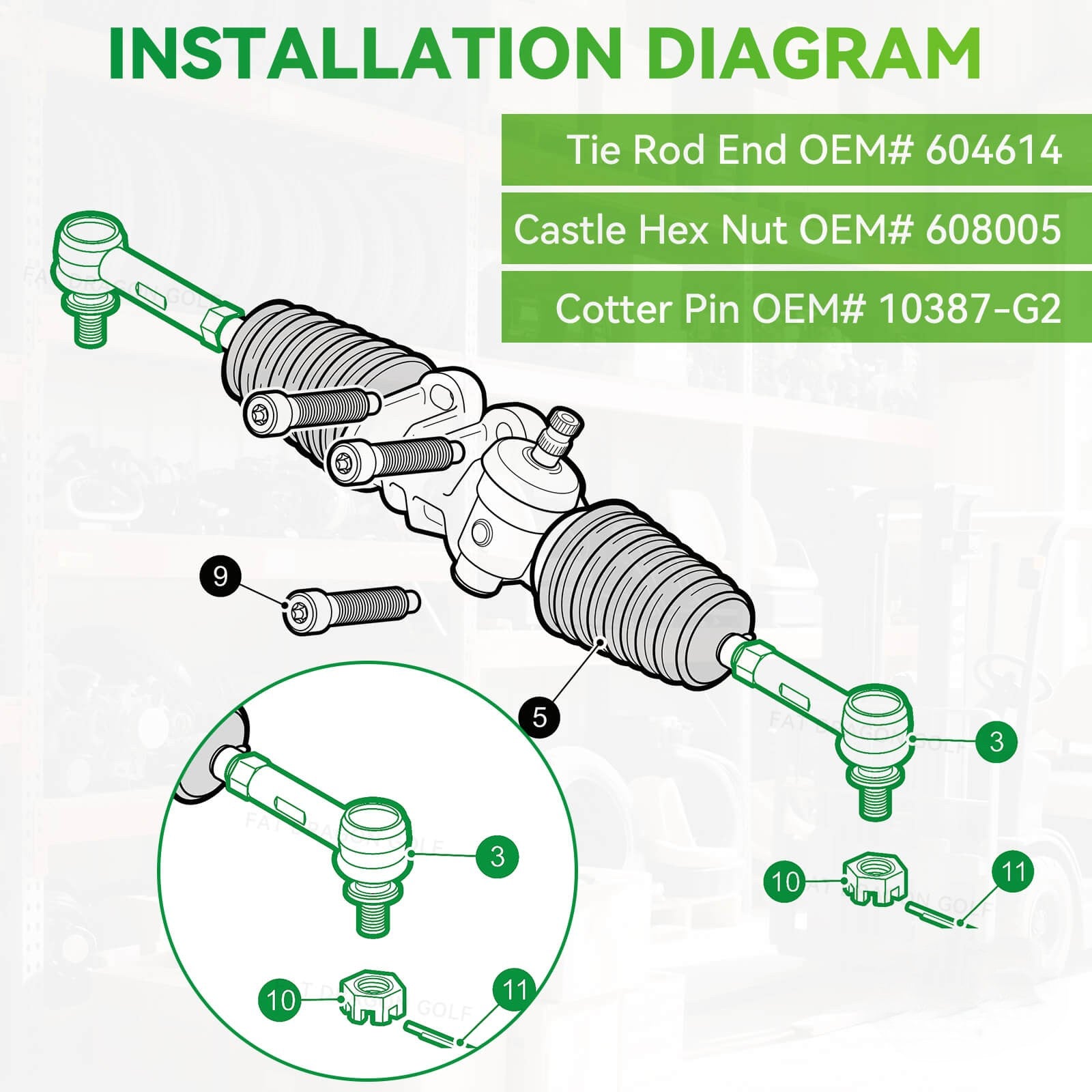 EZGO RXV Golf Cart Tie Rod End Replacement Kit 2008-Up (2PCS) | Drive-up
