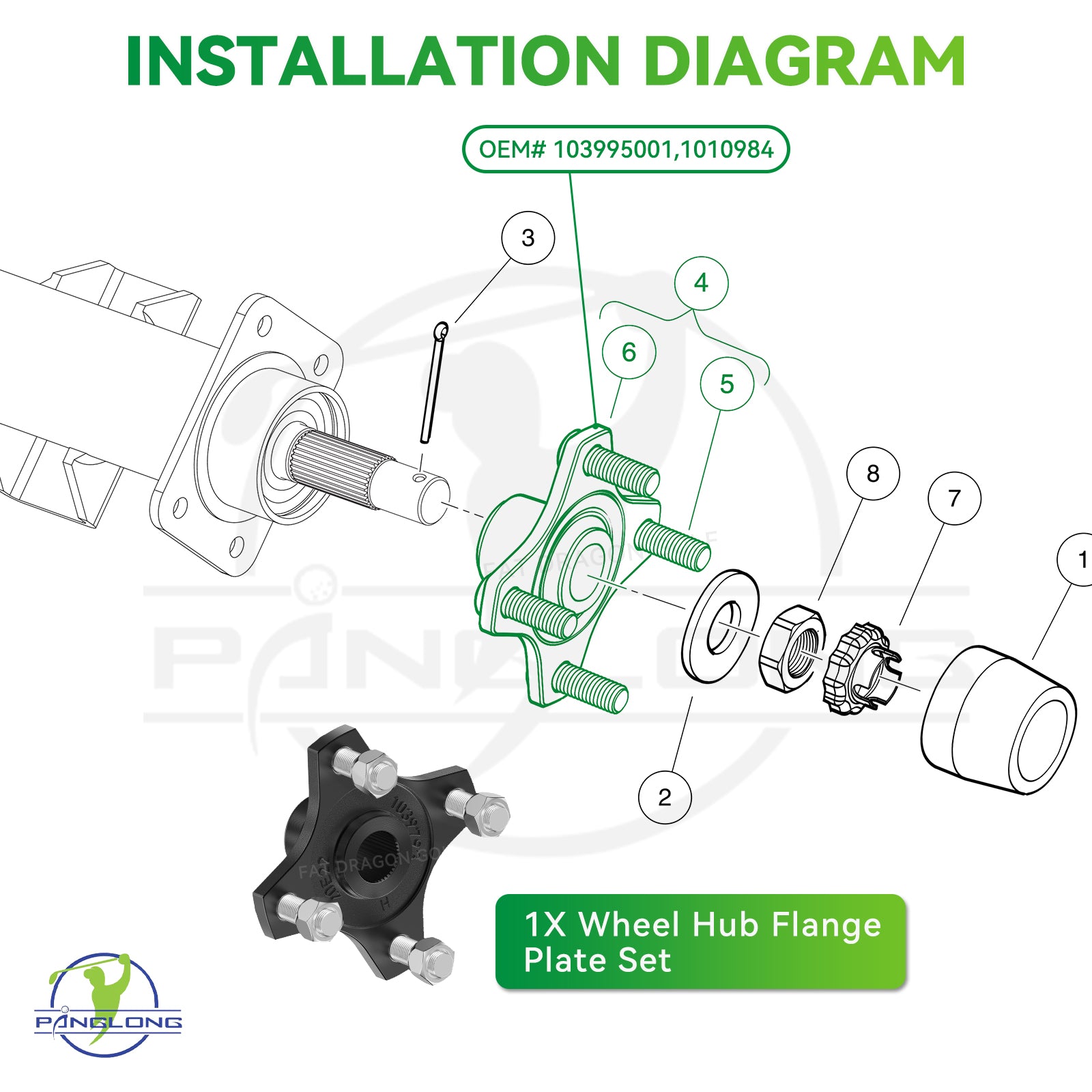 Golf cart rear wheel hub