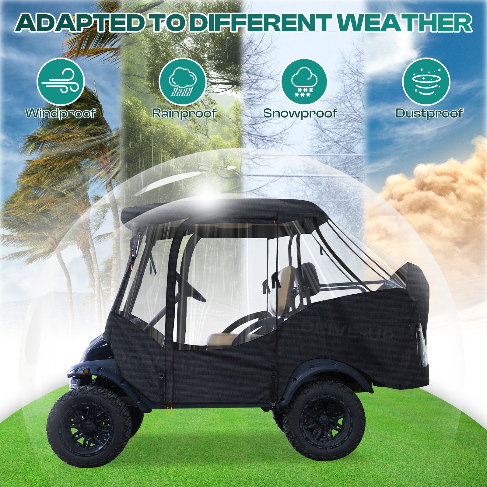 Club Car Precedent Enclosure Fits for 4 Passengers, 600D Golf Cart Driving Cover with Zippered Doors&4-Sided Clear Window |Drive-up