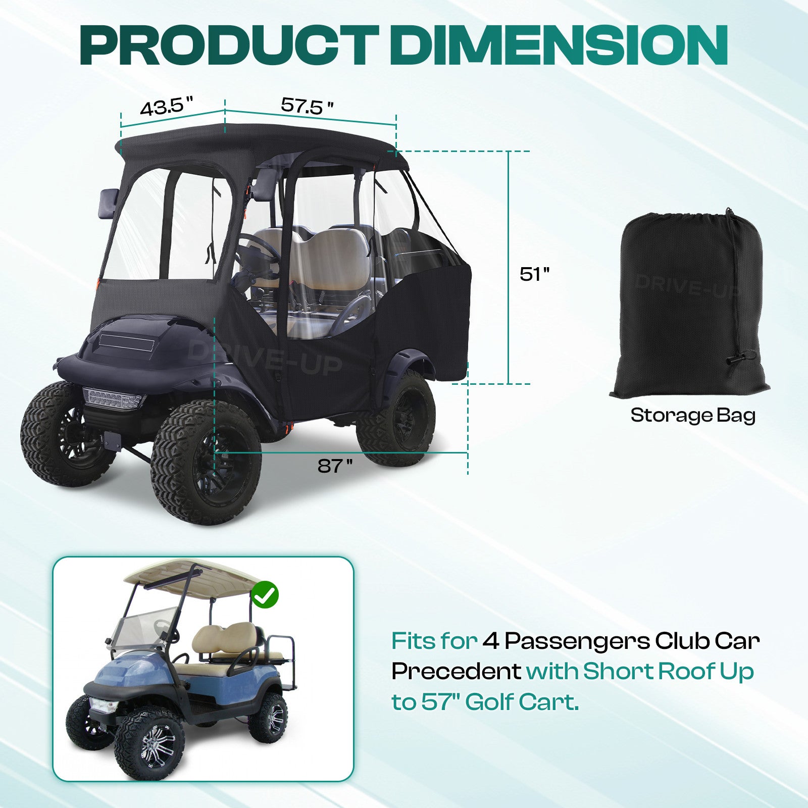 Club Car Precedent Enclosure Fits for 4 Passengers, 600D Golf Cart Driving Cover with Zippered Doors&4-Sided Clear Window |Drive-up