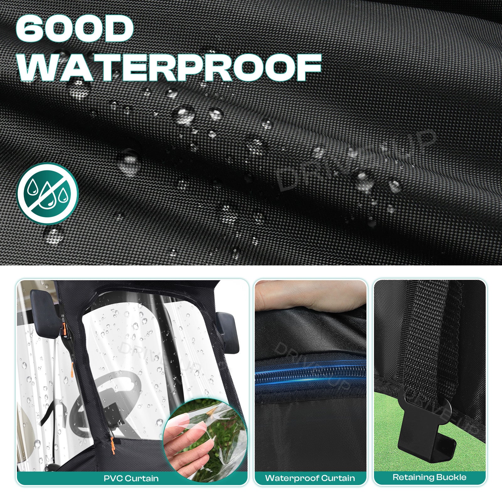 Club Car Precedent Enclosure Fits for 4 Passengers, 600D Golf Cart Driving Cover with Zippered Doors&4-Sided Clear Window |Drive-up