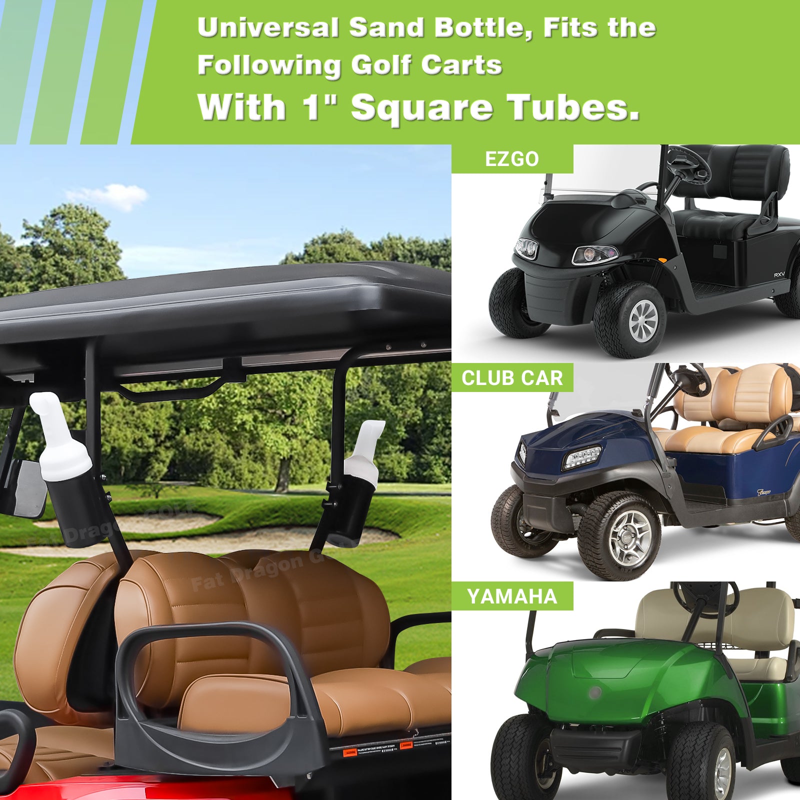 Golf Cart Sand Bottle with Holder, No-Drilling Universal Golf Sand Bottle, Divot Filler Sand Bottle for Club Car, EZGO, Yamaha with 1" Tube Bracket; Large Capacity with Rattle Proof Holder |Drive-up
