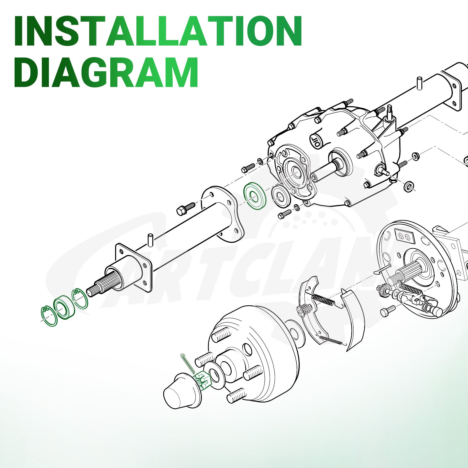 EZGO TXT Gas Golf Cart Long and Short Half Shafts with Bearings Oil Seal Circlip Kit, OEM #26811-G01 |Drive-up