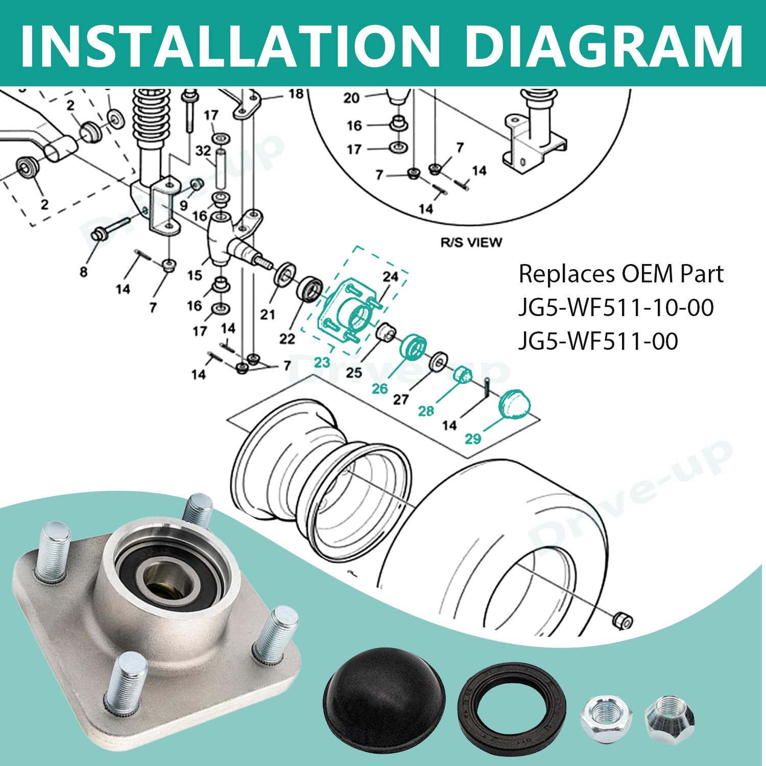 golf cart hubs for yamaha