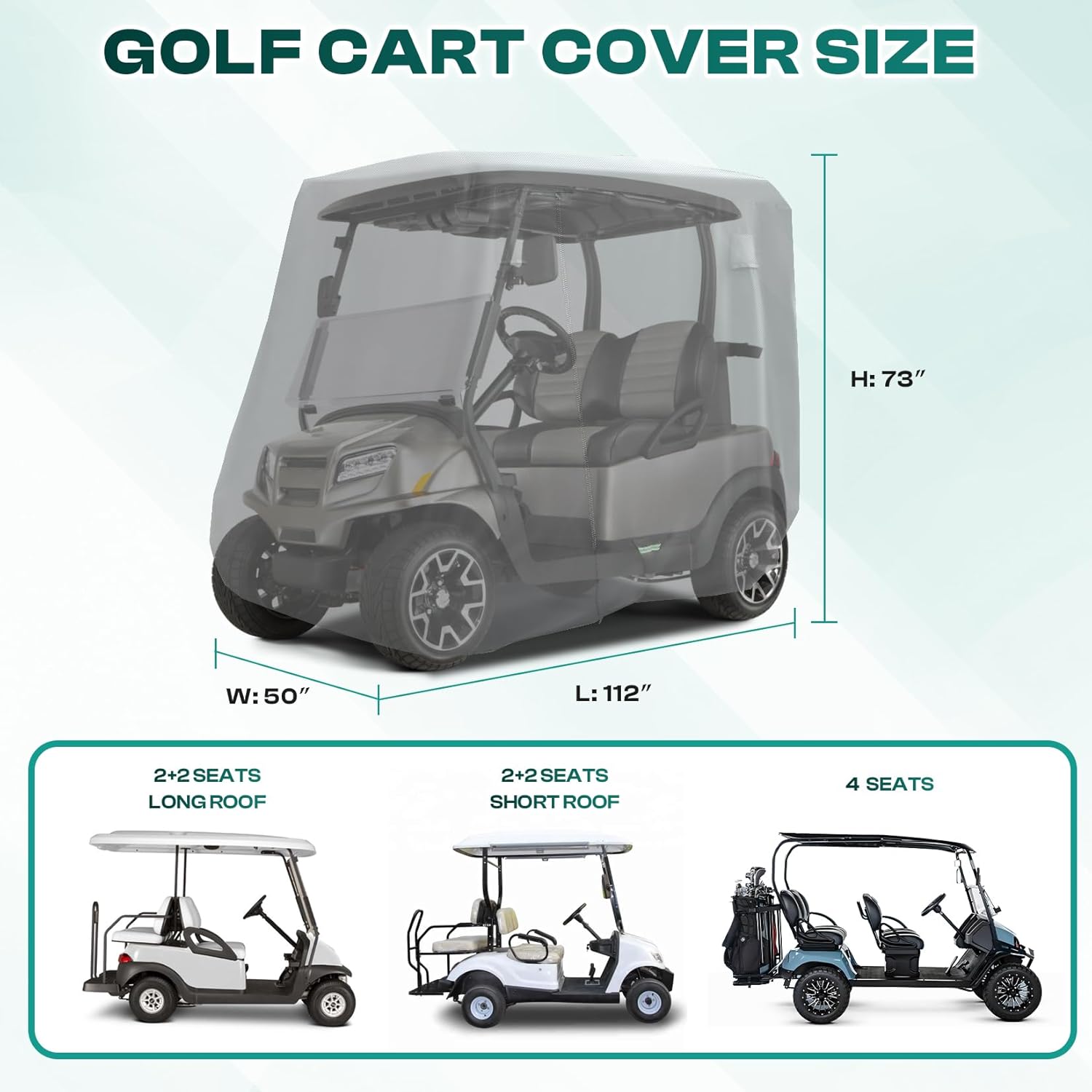 Universal Golf Cart Cover with Doors - Waterproof 420D/600D |Drive-up