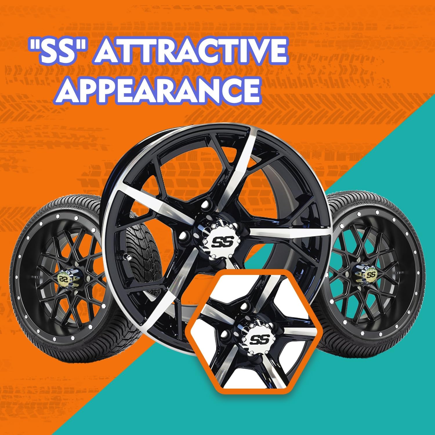 DRIVE-UP Universal Golf Cart ITP SS Wheel Center Cap Cover, 8,10,12 Inch Push in Style Chrome Center Hub Caps for Club Car EZGO Yamaha Golf Cart Wheel-Silver 4 Packs (Height 3.21" / Outer Diameter 2.75")