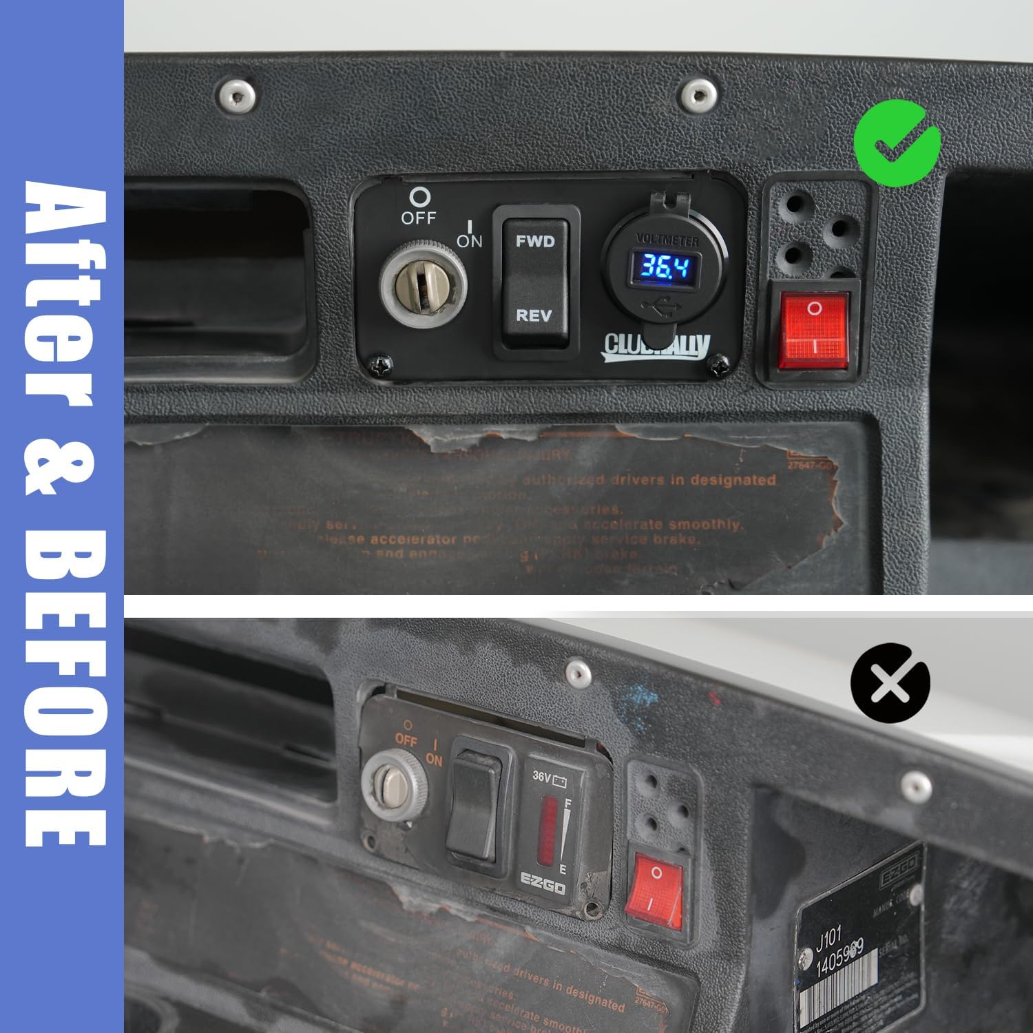 EZGO Forward Reverse Switch Console w/Dual USB & Voltmeter - Fits TXT/Medalist/PDS |Drive-up