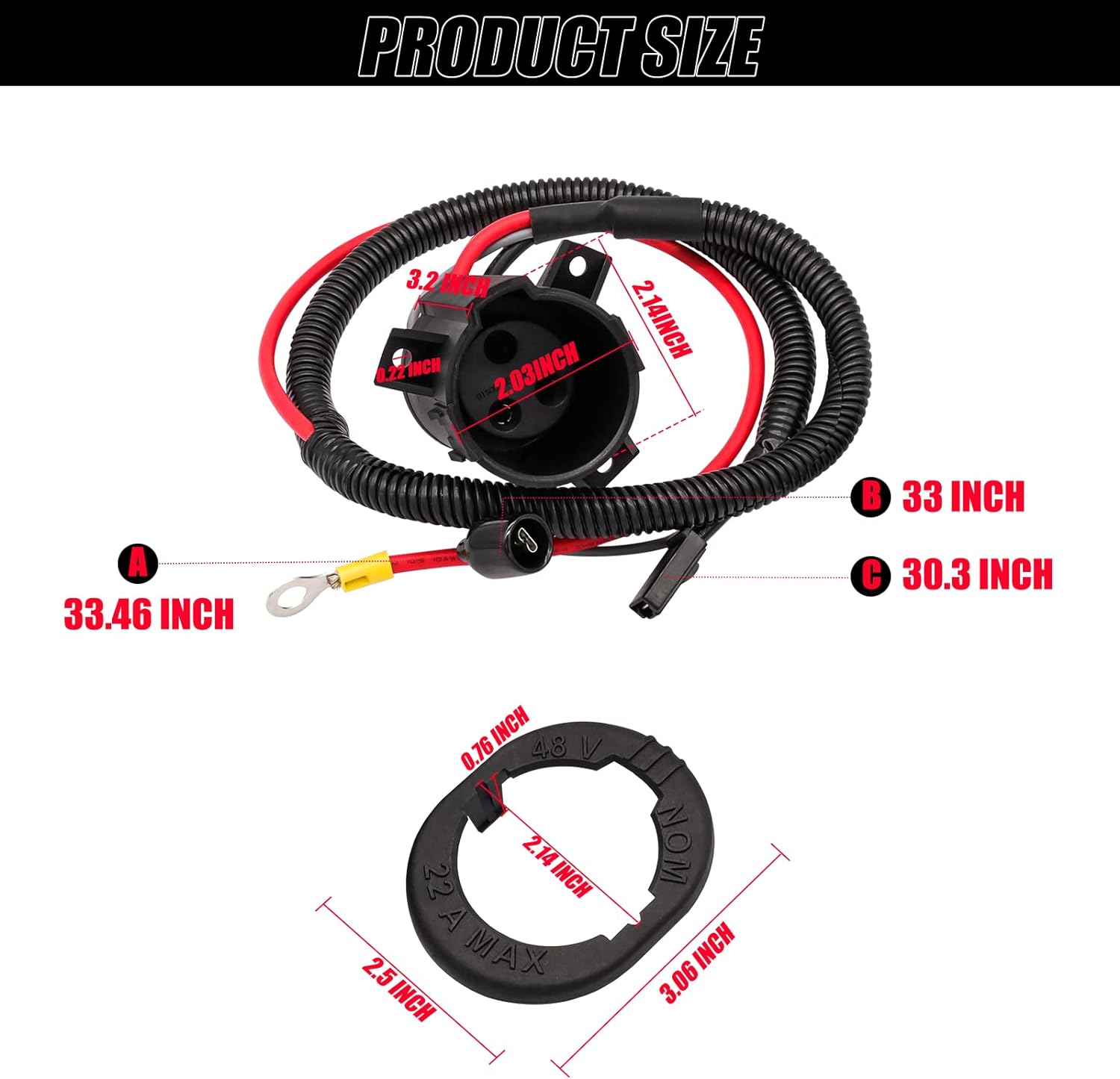 Drive-up Golf Cart 48 Volt Charger DC Receptacle Fits Club Car Precedent Electric 2004-2013 OEM #103375501