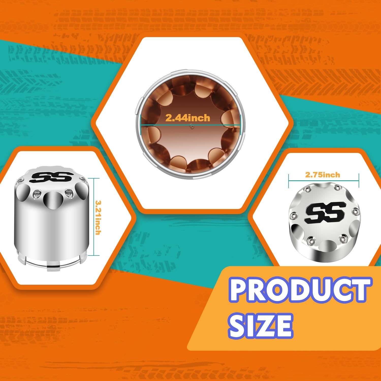 DRIVE-UP Universal Golf Cart ITP SS Wheel Center Cap Cover, 8,10,12 Inch Push in Style Chrome Center Hub Caps for Club Car EZGO Yamaha Golf Cart Wheel-Silver 4 Packs (Height 3.21" / Outer Diameter 2.75")