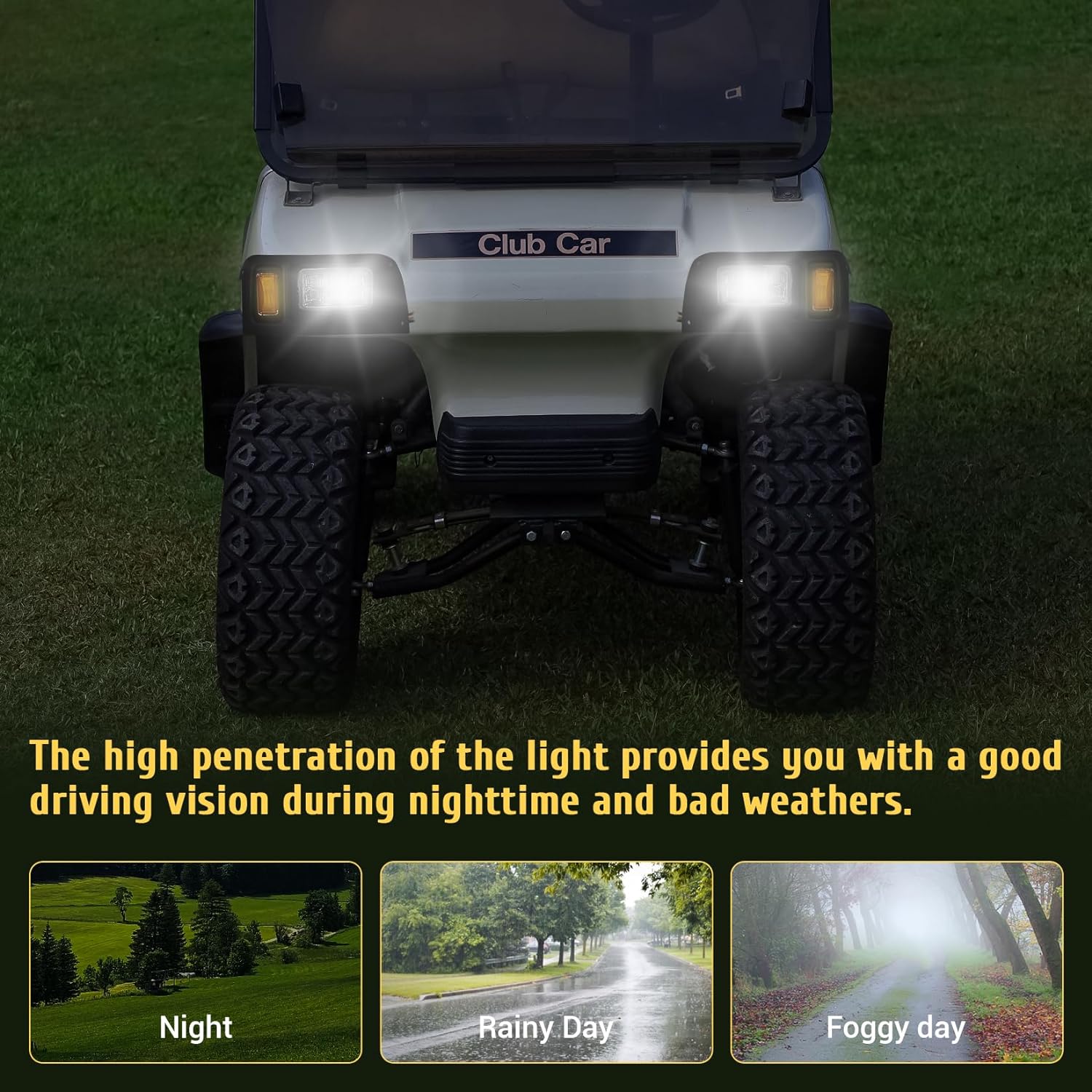 Golf Cart LED Headlights for Club Car DS 1993-Up Models 12 Volt Headlight OEM 101988002 101988001 |Drive-up