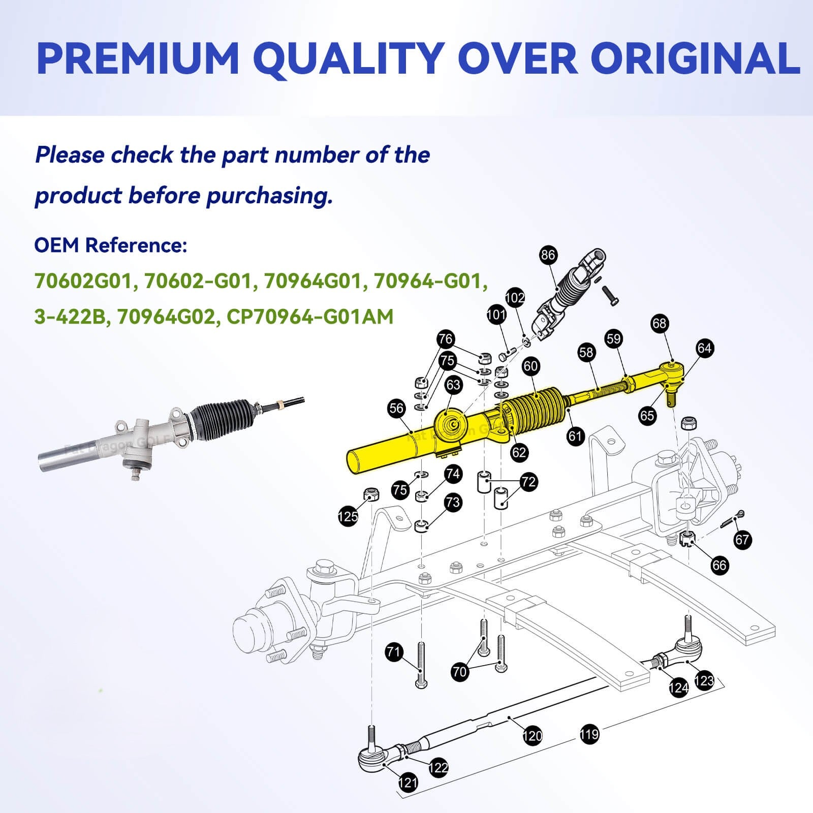 EZGO Steering Rack, EZGO TXT Steering Box with Ball Joint and Latch, Suitable for 2001-Newer EZGO TXT and Workhorse | Drive-up