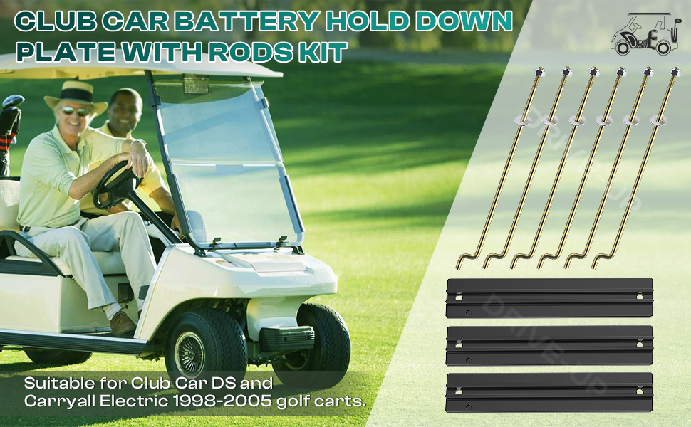 Golf Cart Battery Hold Down Plate with Rods Kit for Club Car DS and Carryall Electric Modles |Drive-up