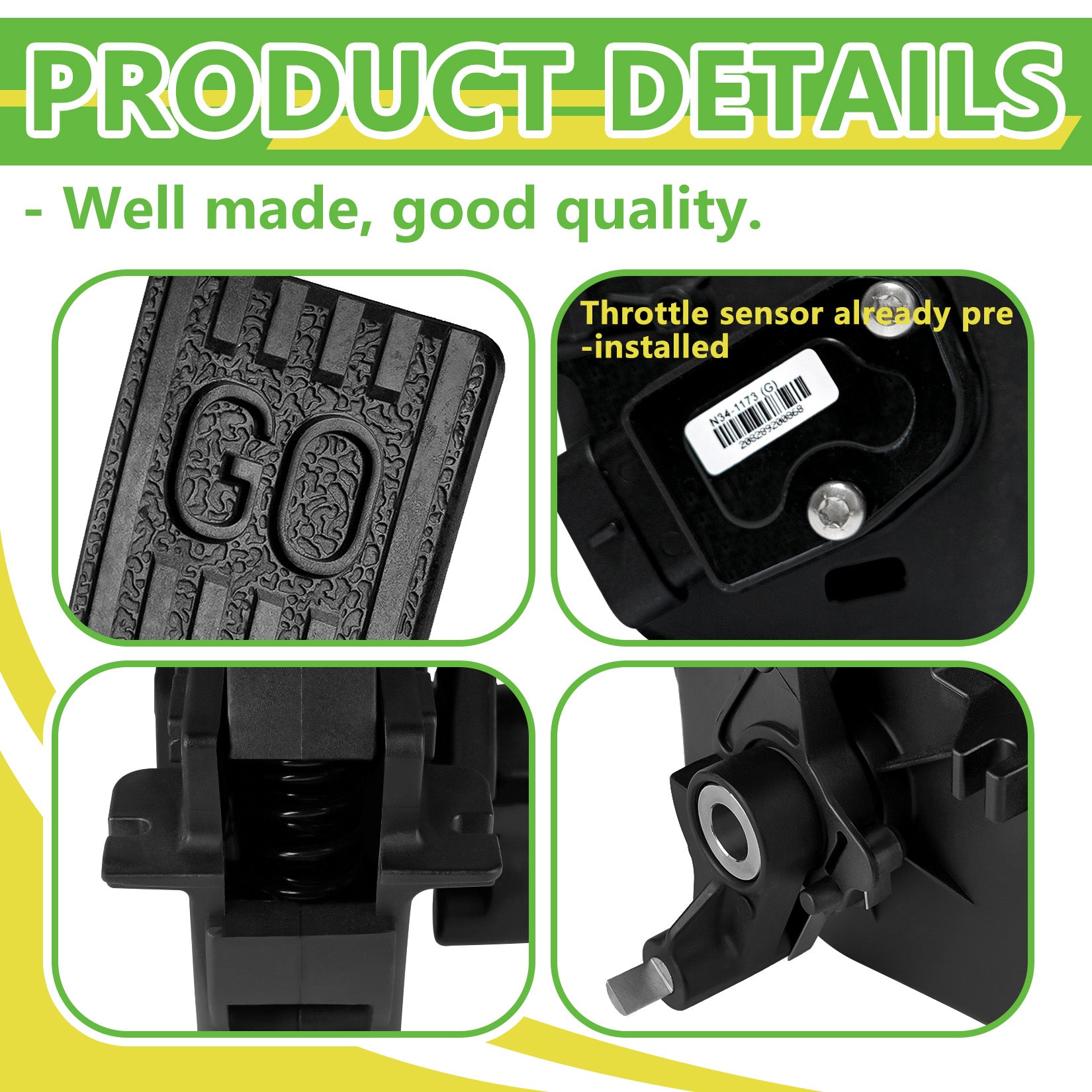 Golf Cart Accelerator Pedal Assembly with Throttle Sensor Kit for Club Car 2010-Up Precedent/Tempo/Onward - Drive-up