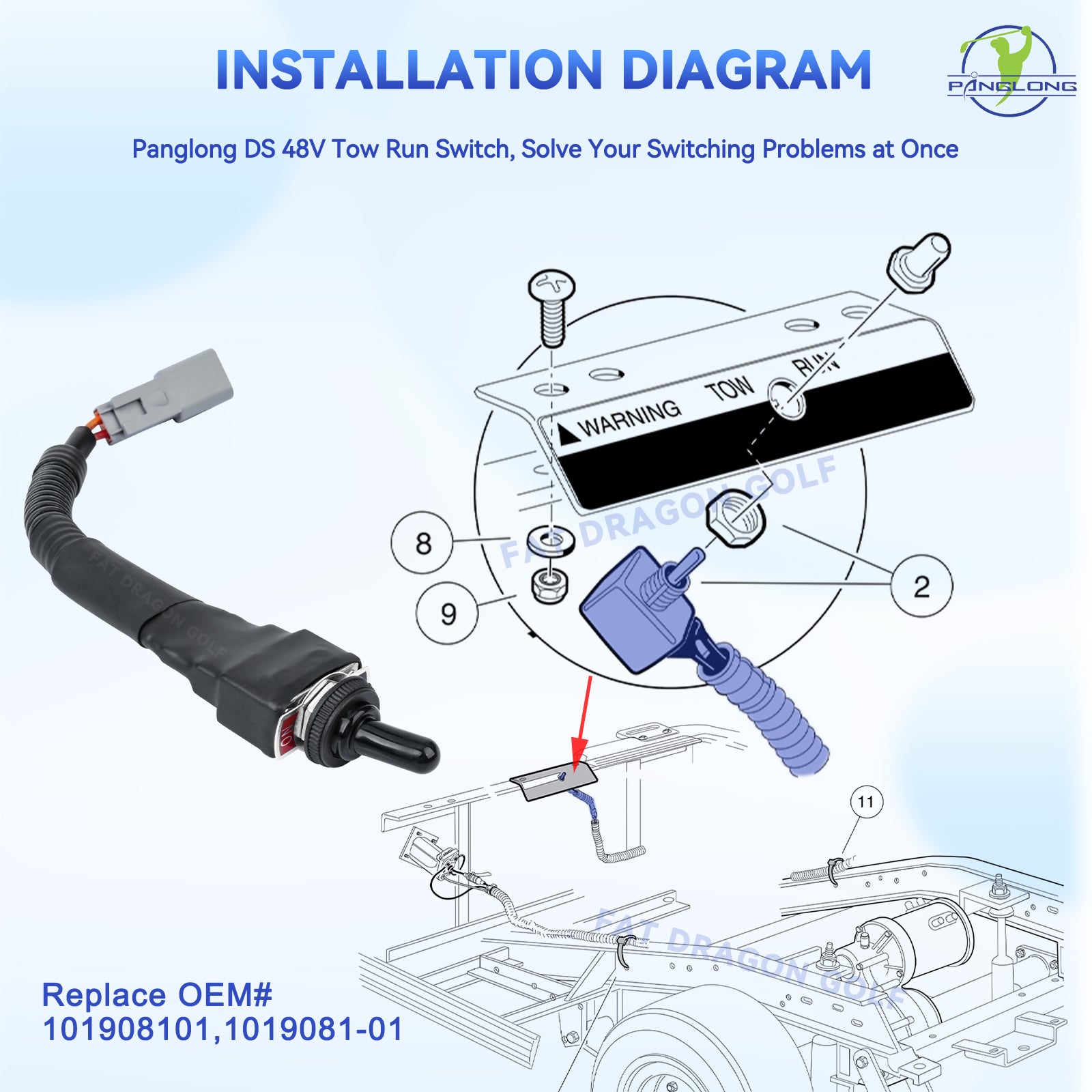 Golf Cart 48V Tow Run Switch, Include Switch and Harness, Suitable for 1995-UP 48V Club Car DS Electric Golf Cart |Drive-up