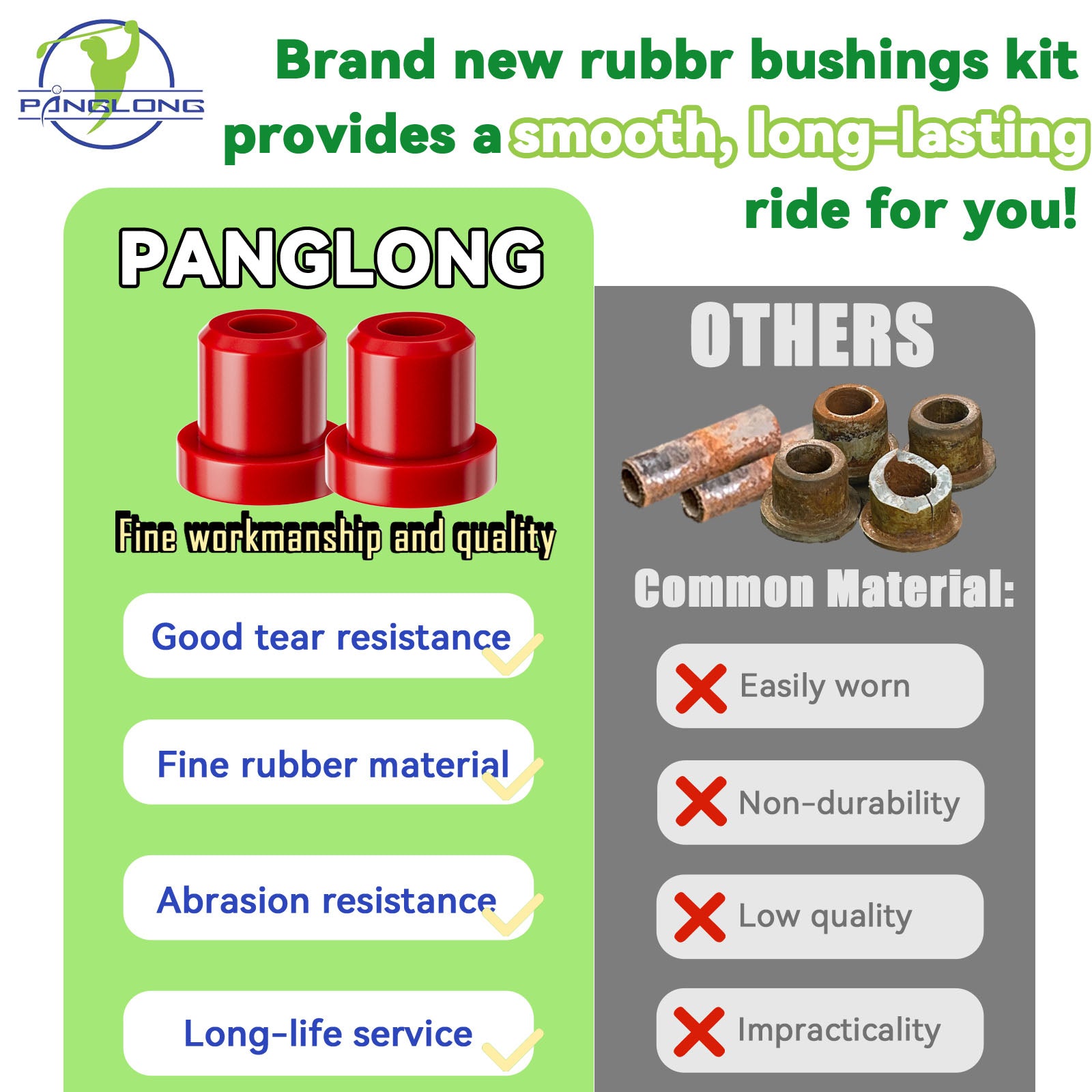 Leaf Spring Bushing Kit for EZGO TXT & PDS, Golf Cart Bushings Kit, OEM 70289G01, 1015583 |Drive-up