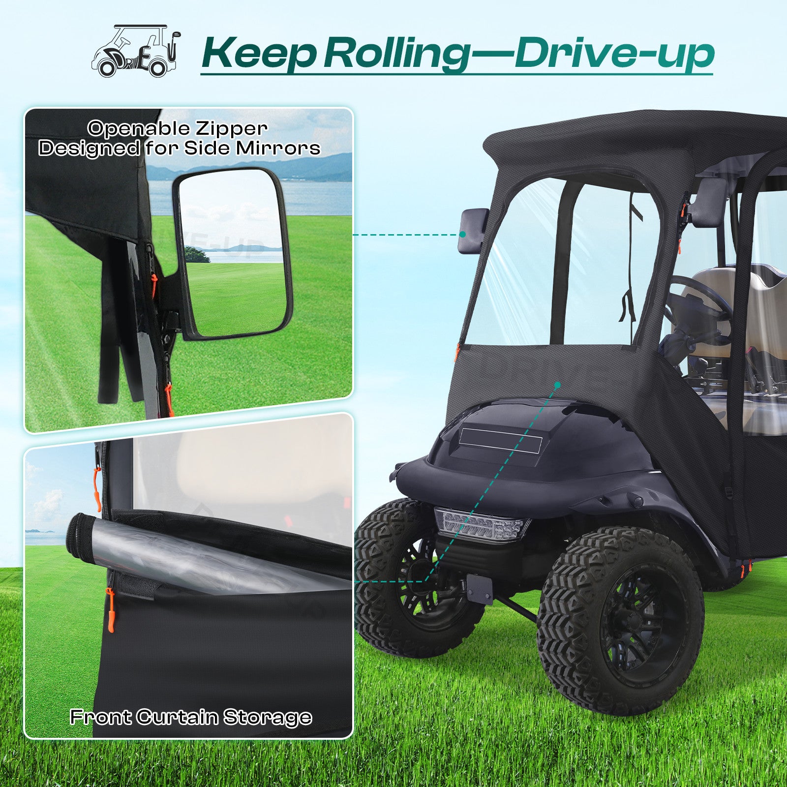 Club Car Precedent Enclosure Fits for 4 Passengers, 600D Golf Cart Driving Cover with Zippered Doors&4-Sided Clear Window |Drive-up