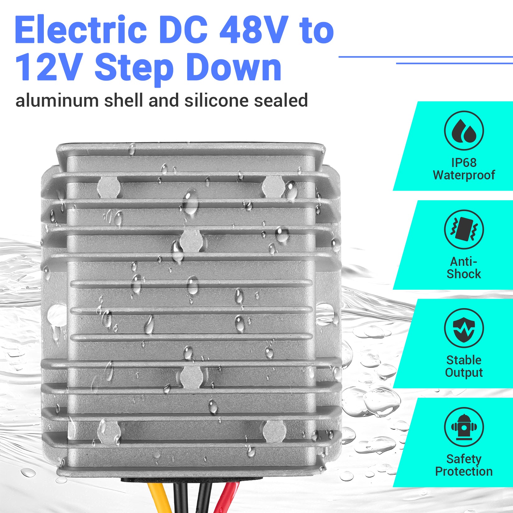 Drive-up Golf Cart Headlight DC Voltage Reducer 48V Step Down to 12V 15A Buck Converter, Voltage Regulator Kit for Club Car