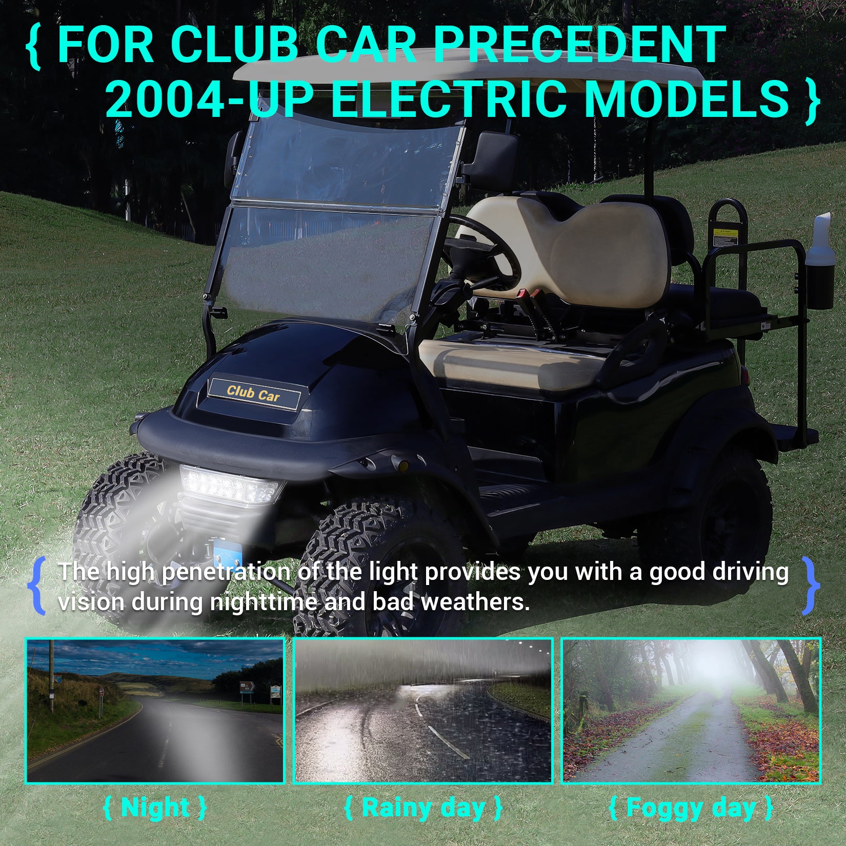 Club Car Precedent Led Head Light with Bumper Replacement or DC 48V to 12V Step-down Converter Kit