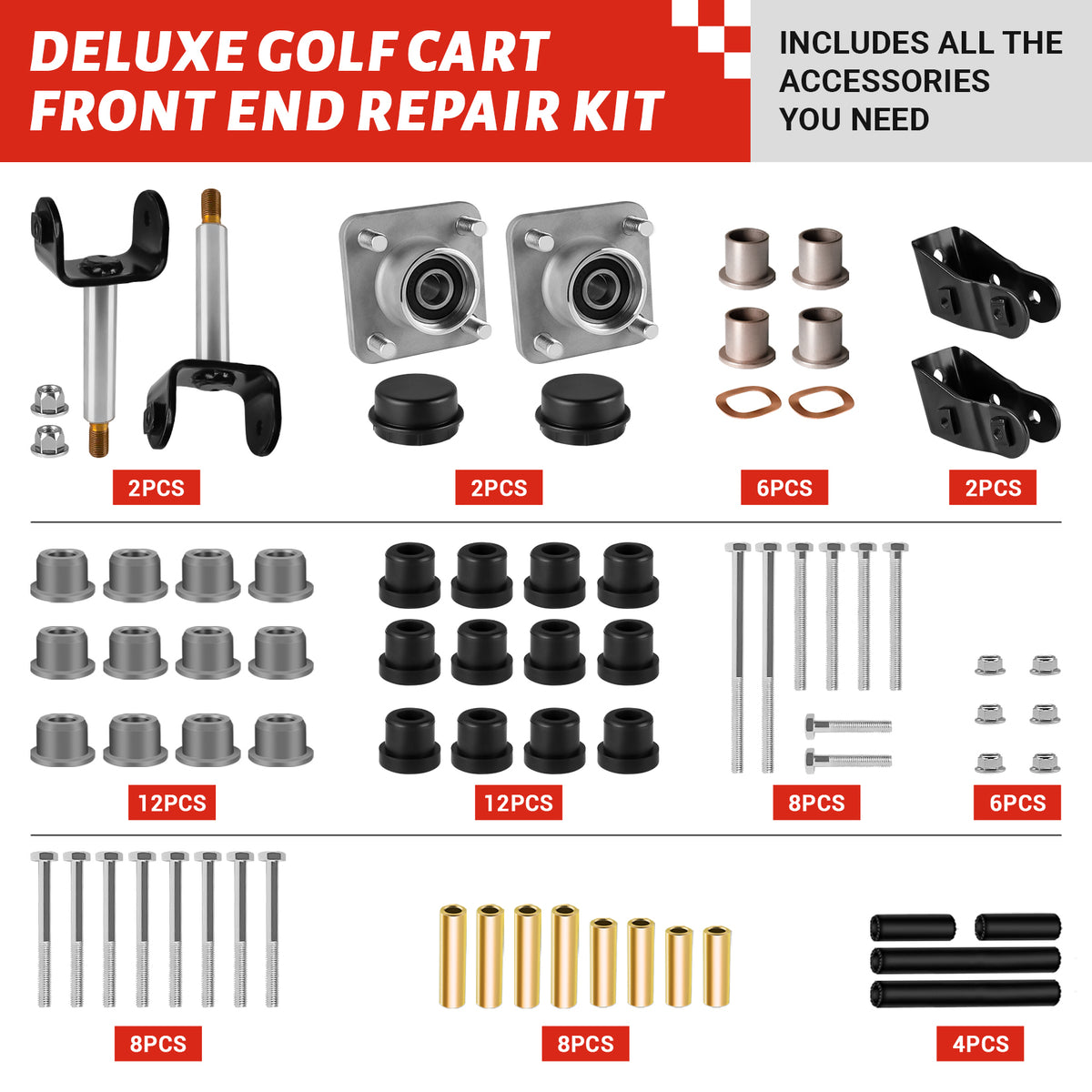 Golf Cart Front End Repair Deluxe Kit for Club Car Precedent 2004-Up Gas and Electric Models