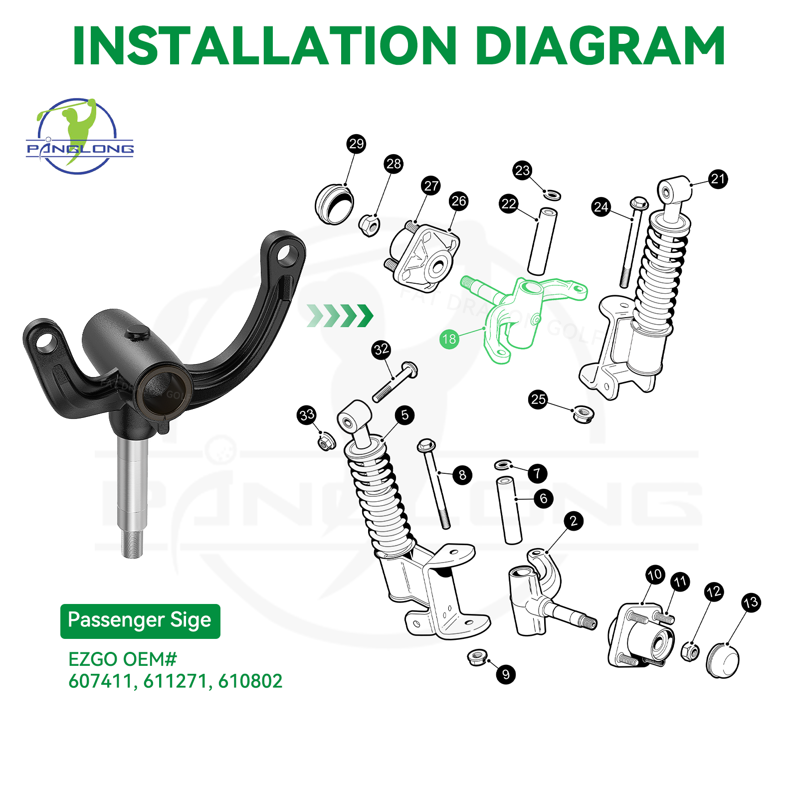 EZGO RXV Golf Cart Passenger Spindle Assembly-Front Spindle Right |Drive-up