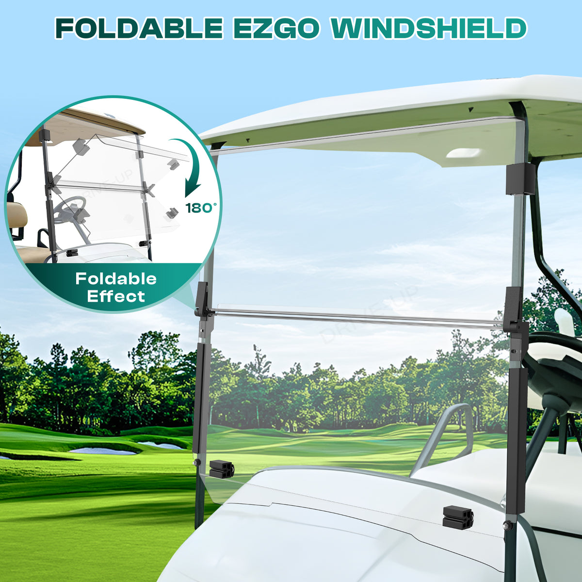 Golf Cart EZGO TXT Windshield For DCS, PDS 1995-2013 G&E Models, Clear Down Windshield Foldable Anti-UV Protection and Impact Resistant |Drive-up