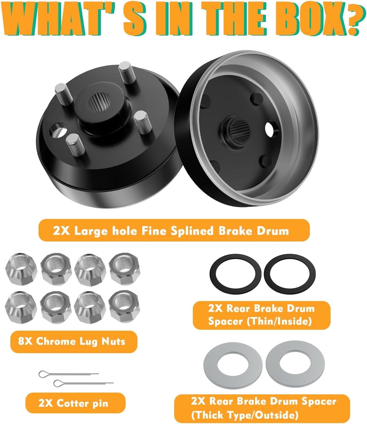 Large Hole Fine Splined Brake Drum 21807-G1 with Nut for 4 Cycle Gas EZGO Golf Carts 1991-Up