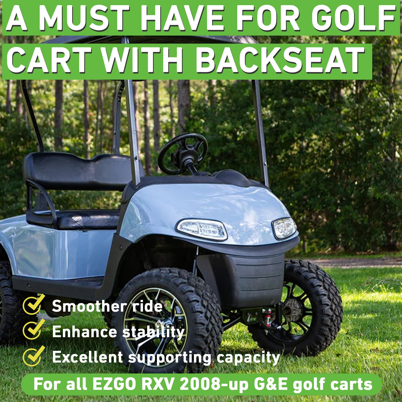 Drive-up Golf Cart Heavy Duty Dual Action Rear Leaf Spring Kit for EZGO RXV 2008-Up, Replaces OEM 604494