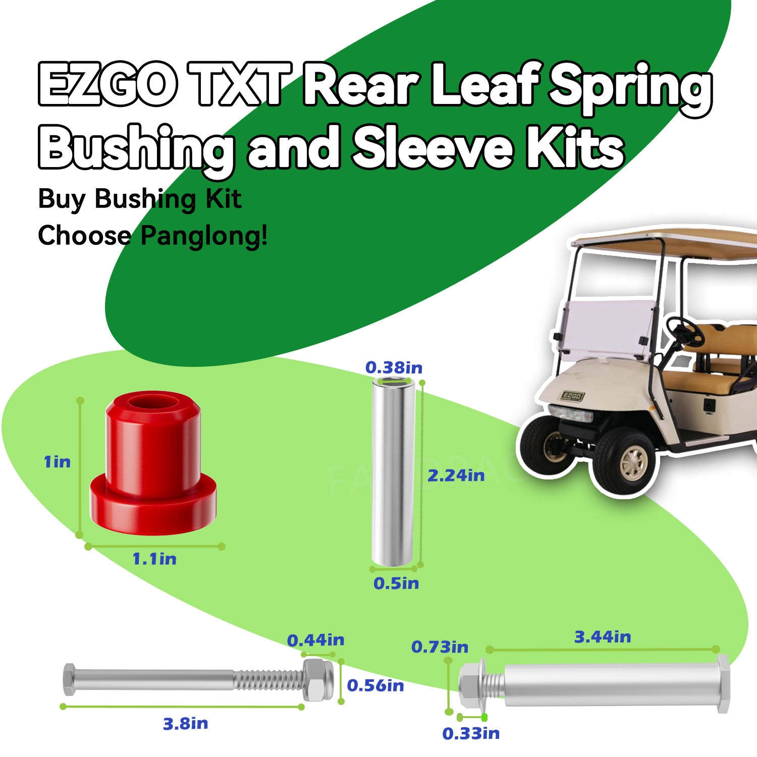 Leaf Spring Bushing Kit for EZGO TXT & PDS, Golf Cart Bushings Kit, OEM 70289G01, 1015583 |Drive-up