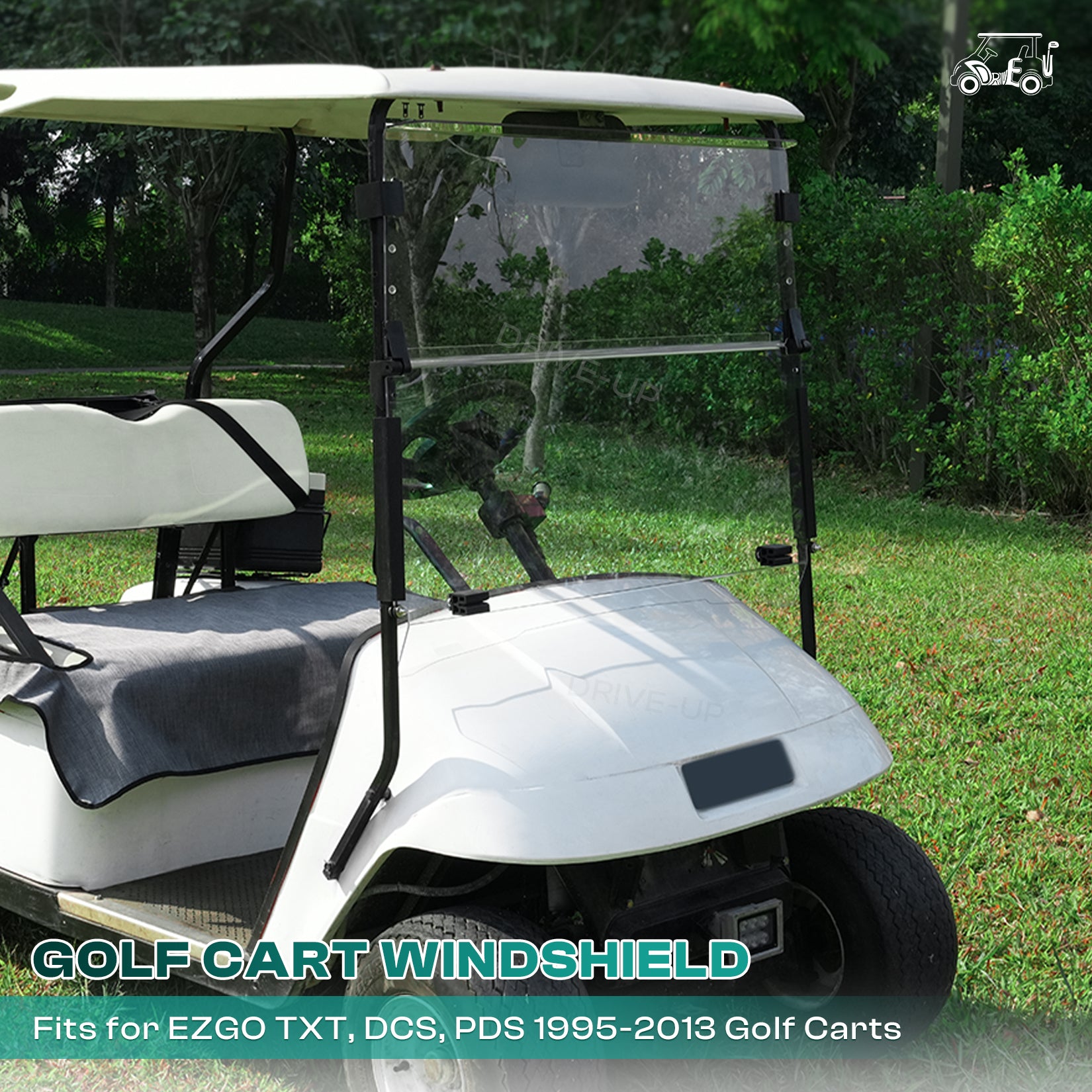 Golf Cart EZGO TXT Windshield For DCS, PDS 1995-2013 G&E Models, Clear Down Windshield Foldable Anti-UV Protection and Impact Resistant |Drive-up