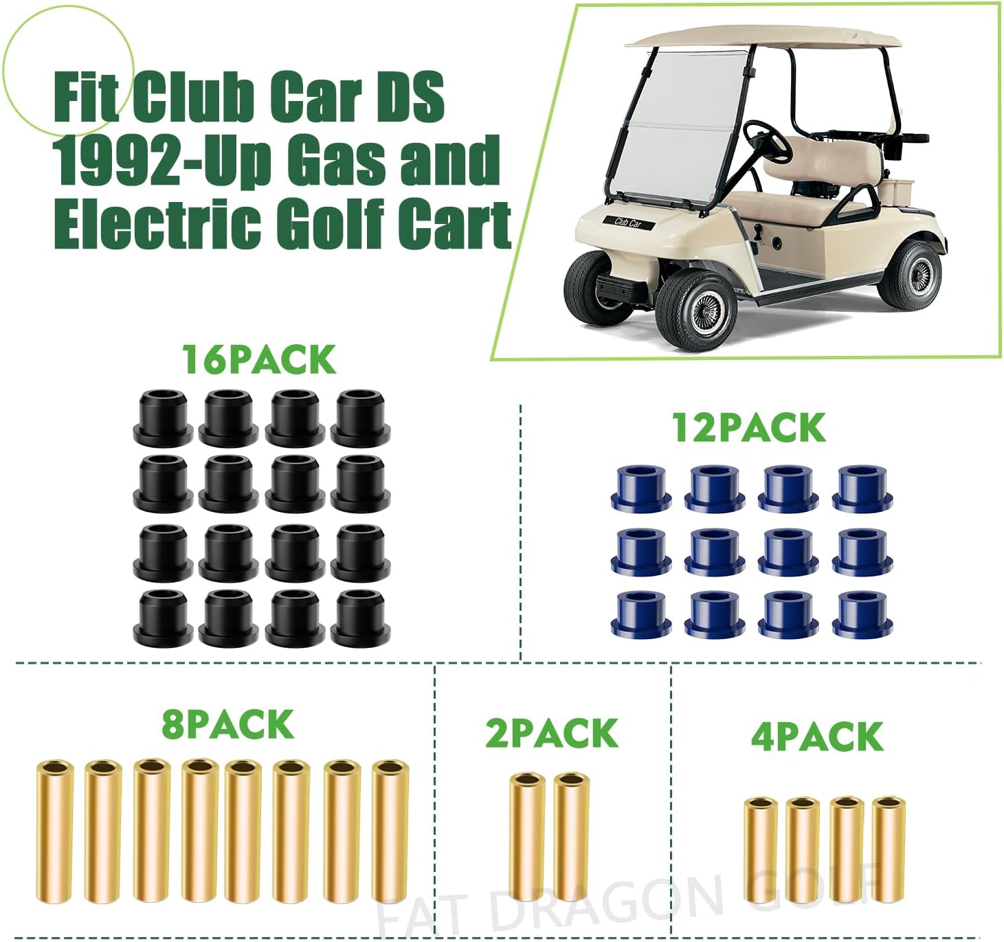 Panglong Front Lower Spring+Rear Leaf Spring+Upper A Arm Suspension for Club Car DS Polyurethane Bushings and Sleeves Kits Fit 1992-Up Golf Cart, Replace OEM 1016346 1016349 1016350 1015583 1012303