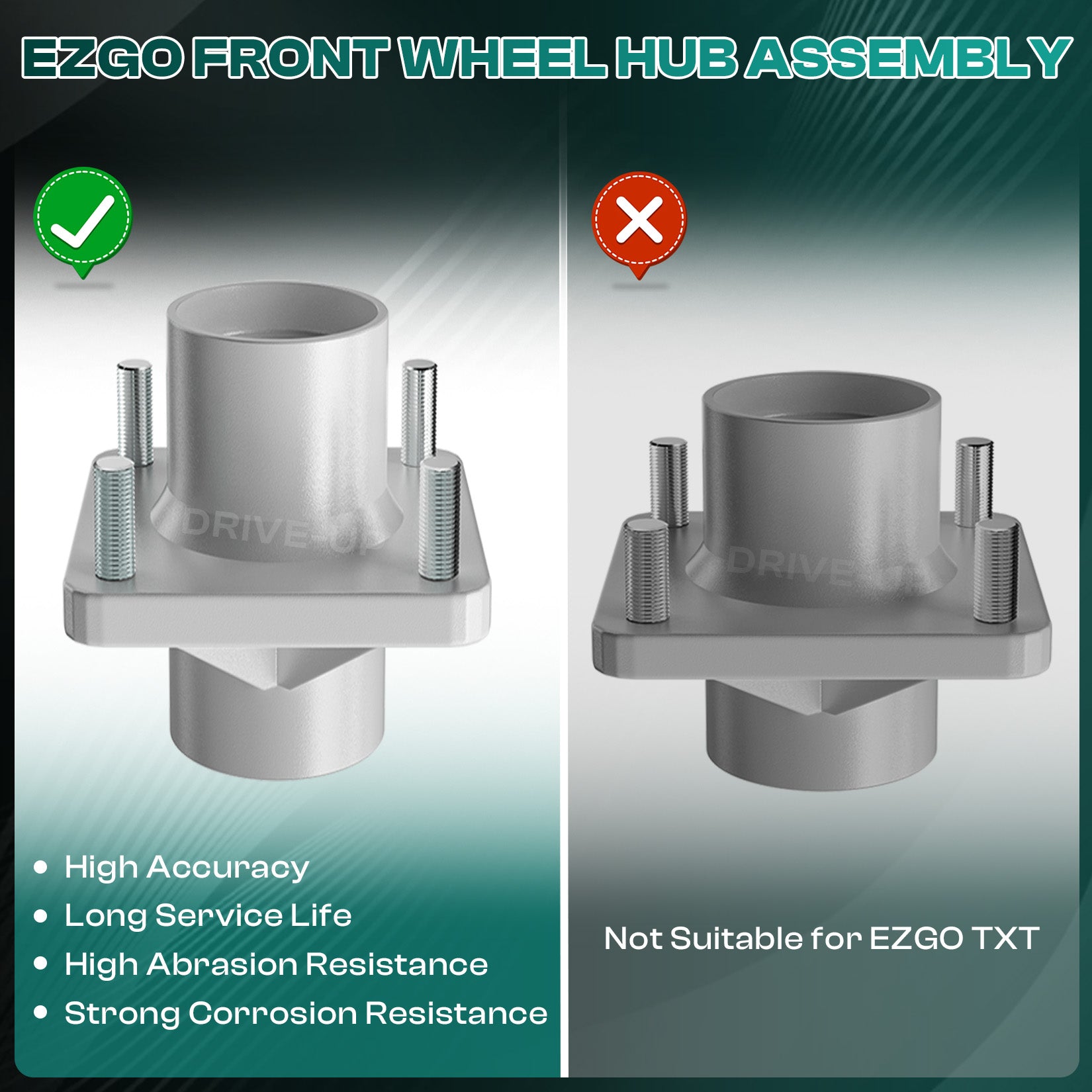 Golf Cart Front Wheel Hub Assembly Suitable for EZGO 1979-2001.5 DCS, Medalist, Marathon, ST 350 and Workhorse, OEM 19058-G2 |Drive-up